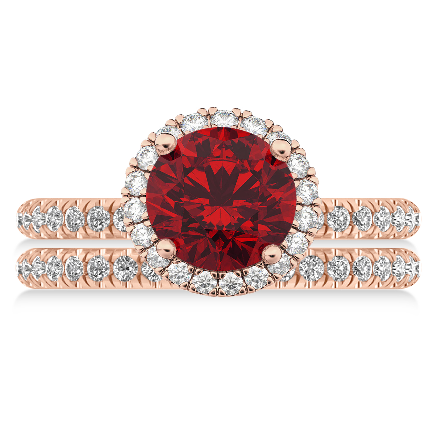 Ruby & Diamond Round-Cut Halo Bridal Set 18K Rose Gold (3.07ct)