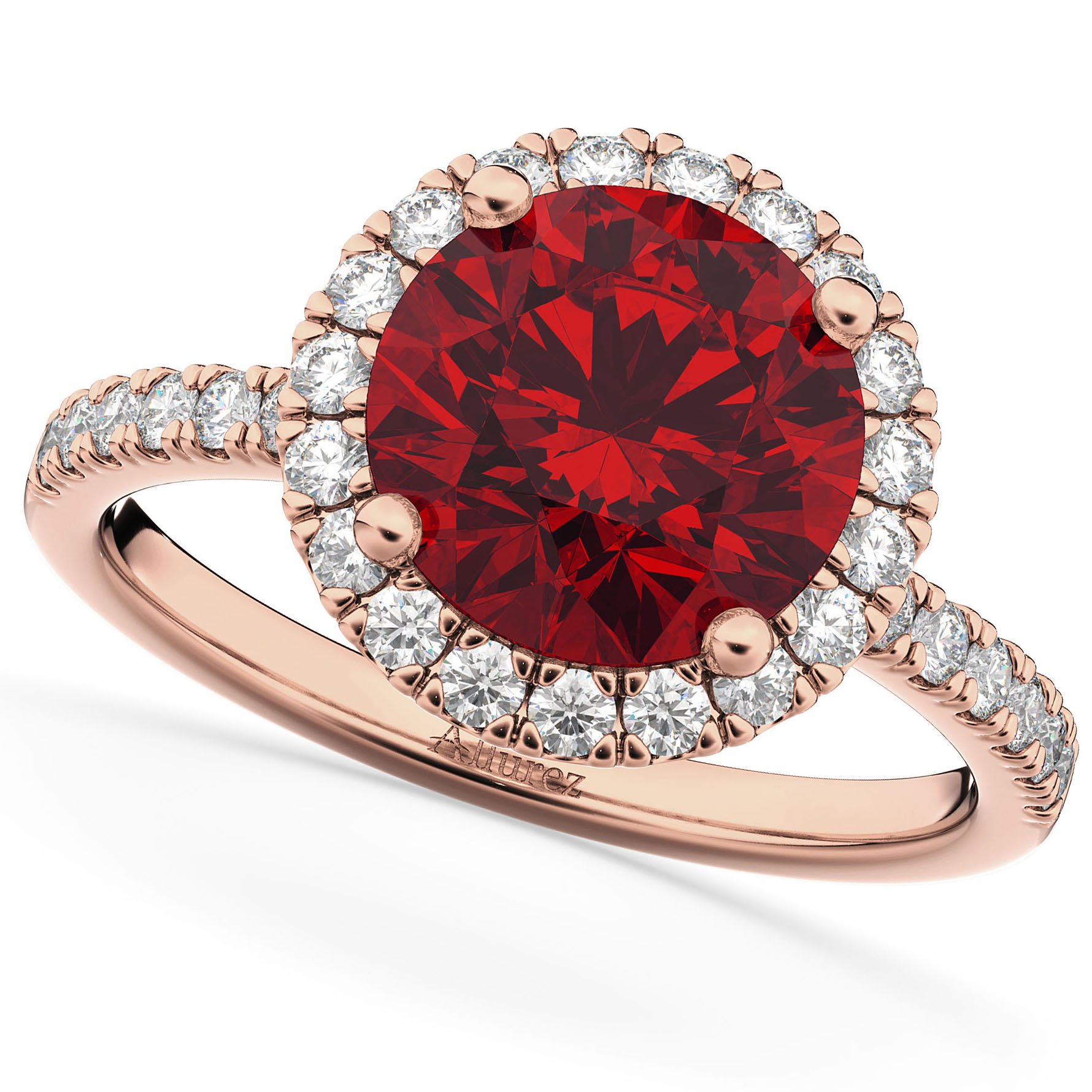 Ruby & Diamond Round-Cut Halo Bridal Set 18K Rose Gold (3.07ct)
