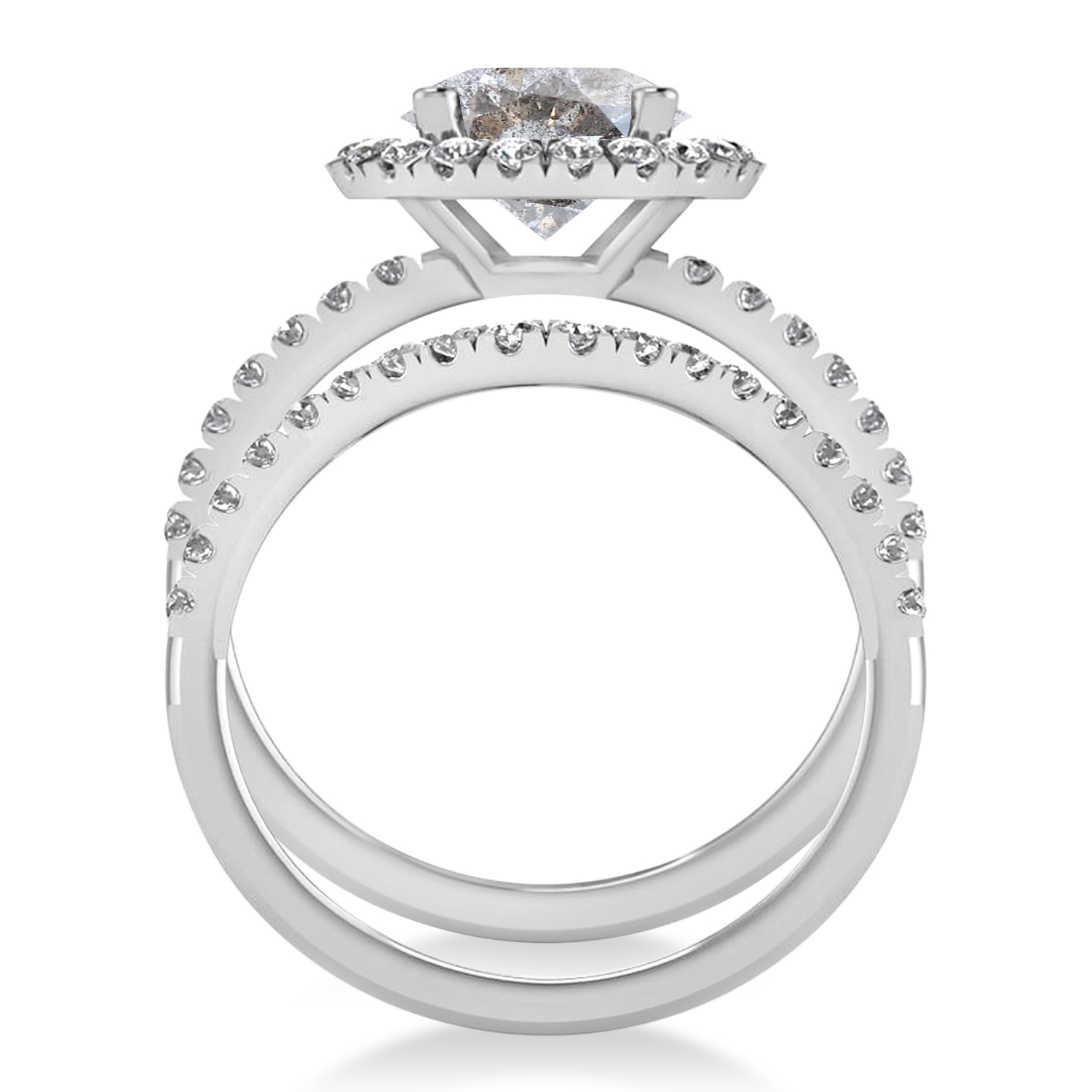 Salt & Pepper & White Diamond Round-Cut Halo Bridal Set 14K White Gold (2.77ct)