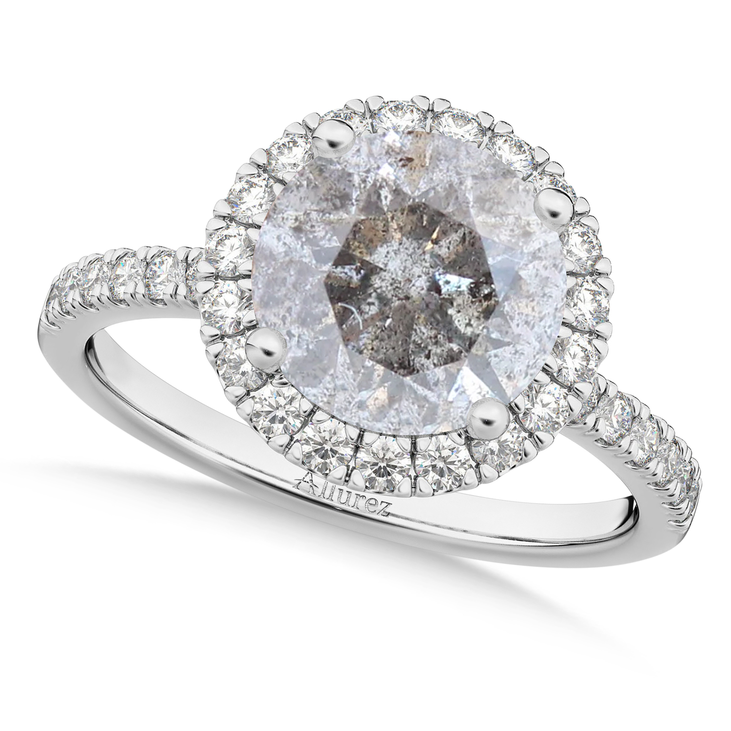 Salt & Pepper & White Diamond Round-Cut Halo Bridal Set 14K White Gold (2.77ct)