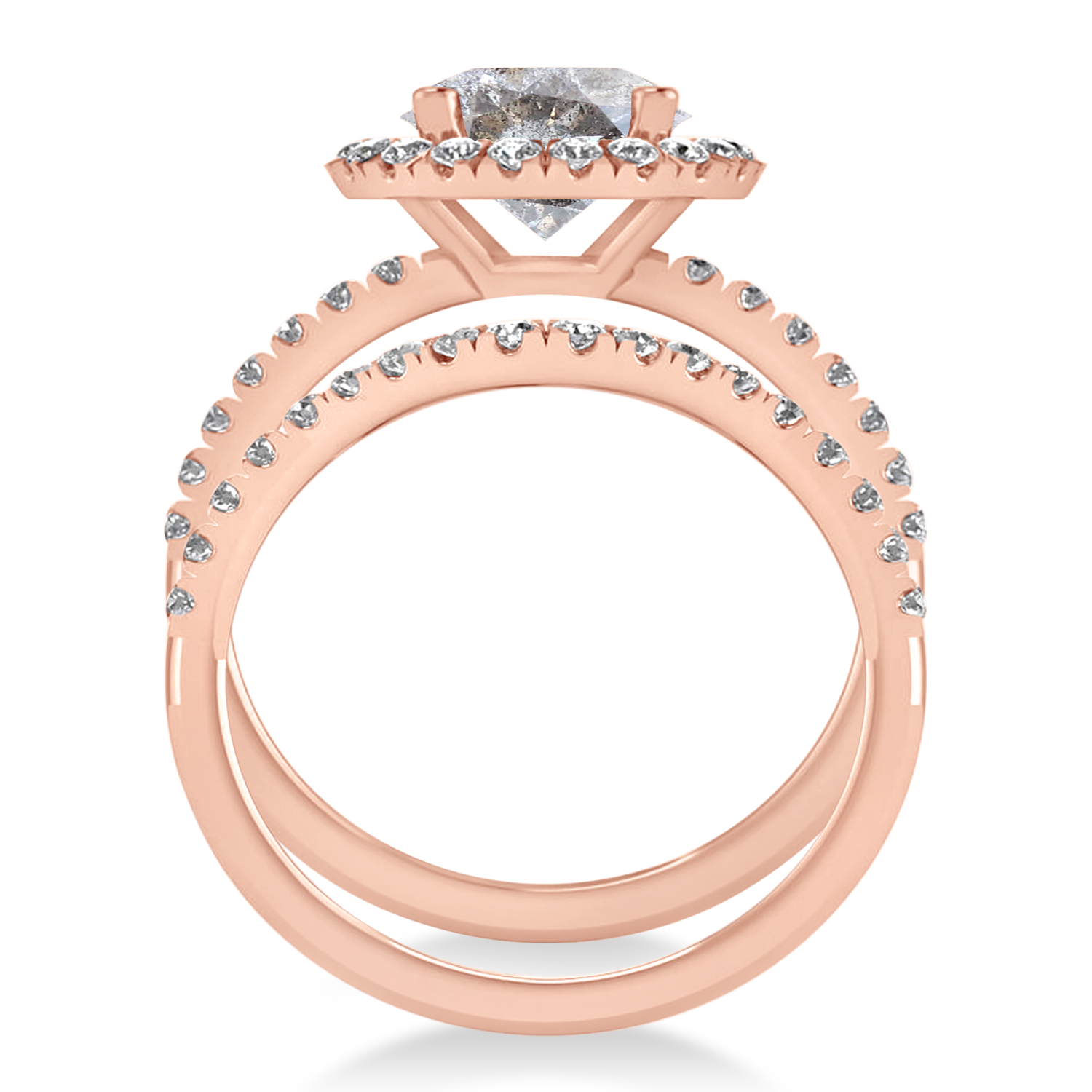 Salt & Pepper & White Diamond Round-Cut Halo Bridal Set 18K Rose Gold (2.77ct)