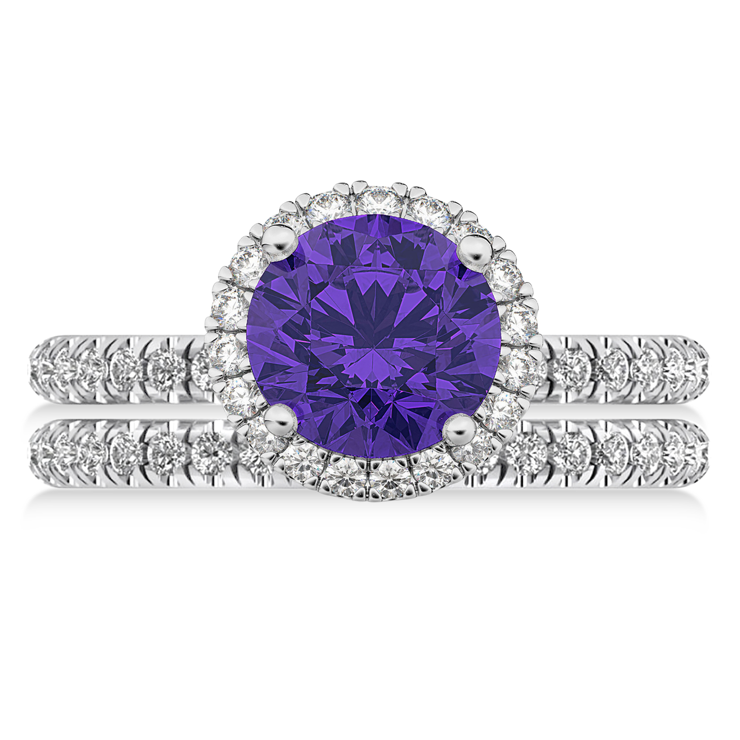 Tanzanite & Diamond Round-Cut Halo Bridal Set 14K White Gold (3.07ct)