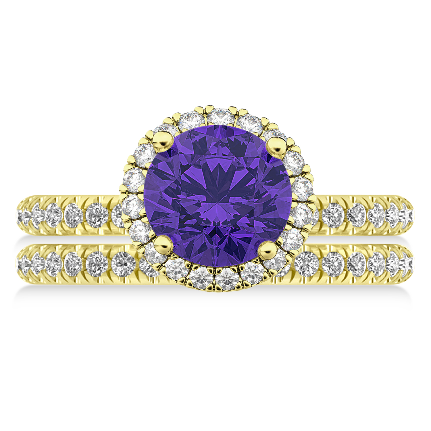 Tanzanite & Diamond Round-Cut Halo Bridal Set 14K Yellow Gold (3.07ct)