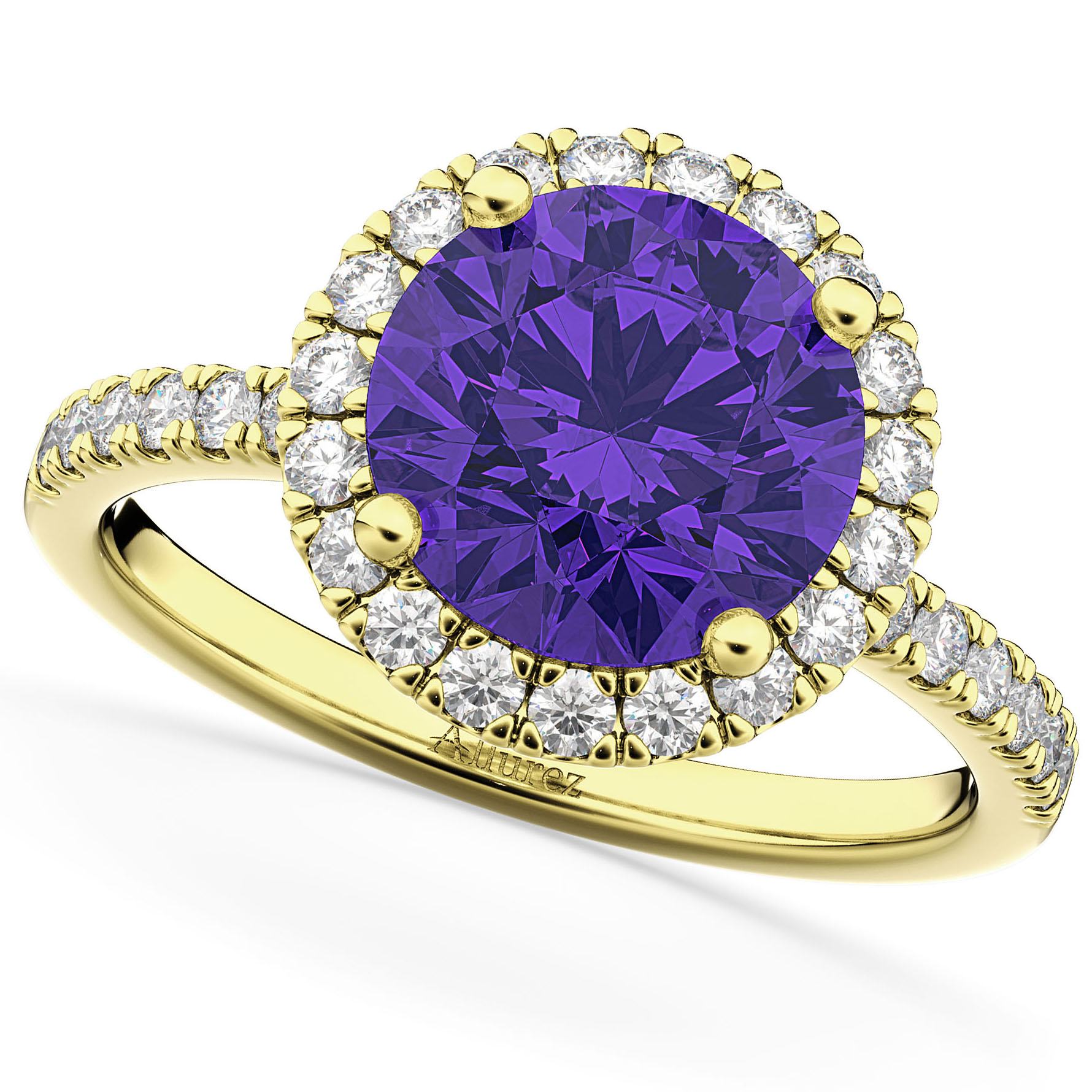 Tanzanite & Diamond Round-Cut Halo Bridal Set 14K Yellow Gold (3.07ct)