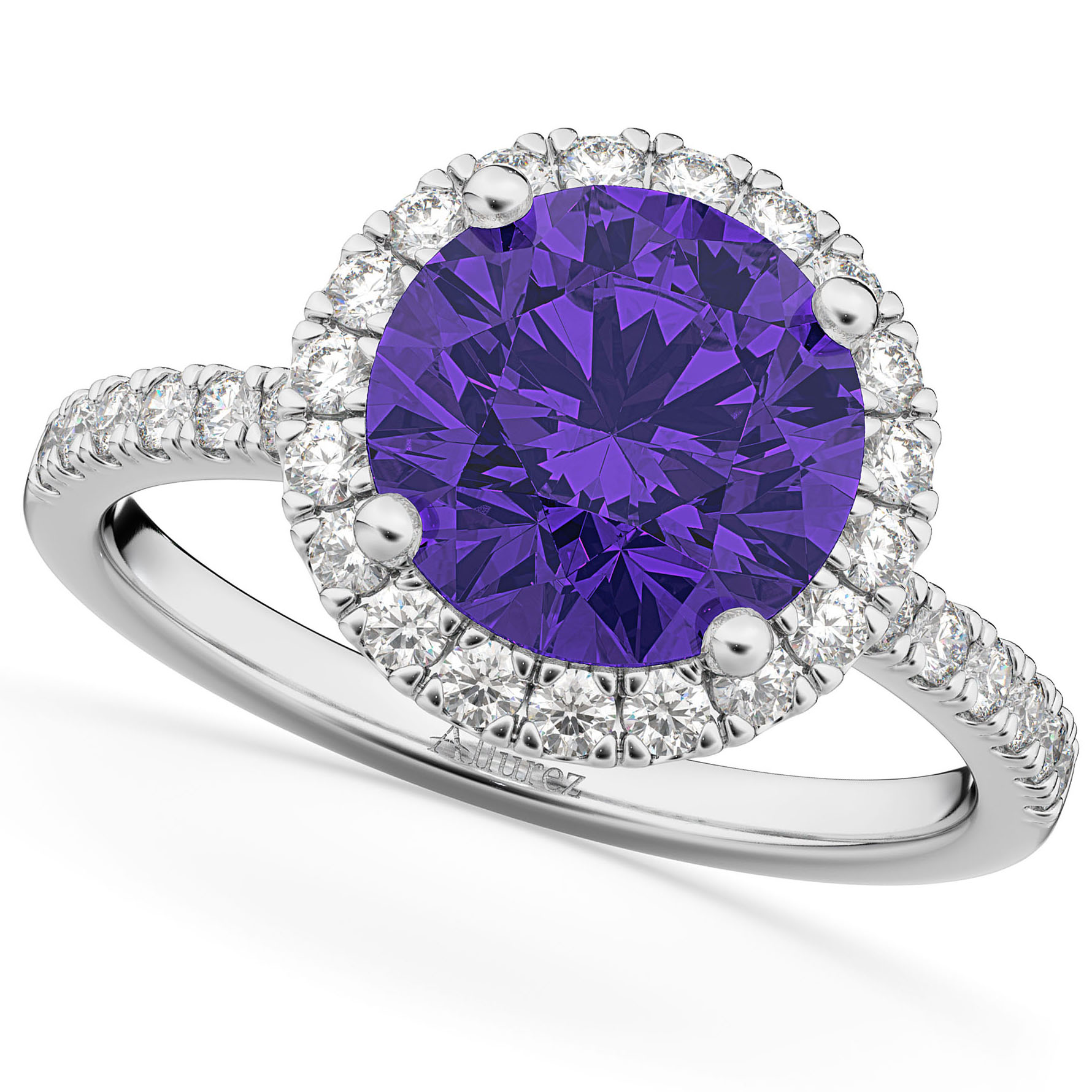 Tanzanite & Diamond Round-Cut Halo Bridal Set 18K White Gold (3.07ct)