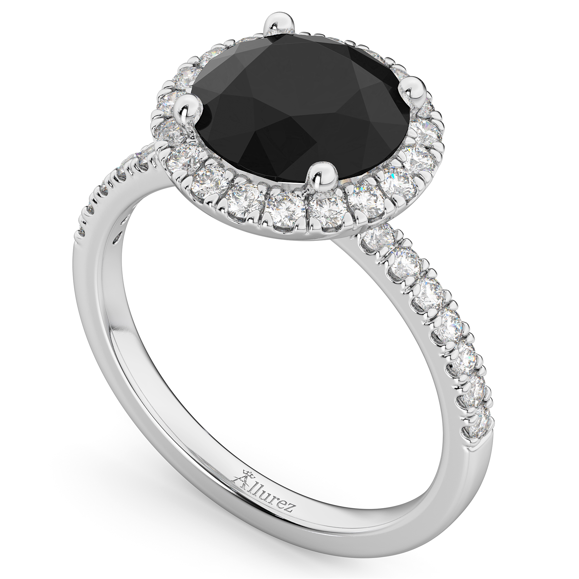 Halo White & Black Diamond Engagement Ring 14K White Gold (2.50ct)