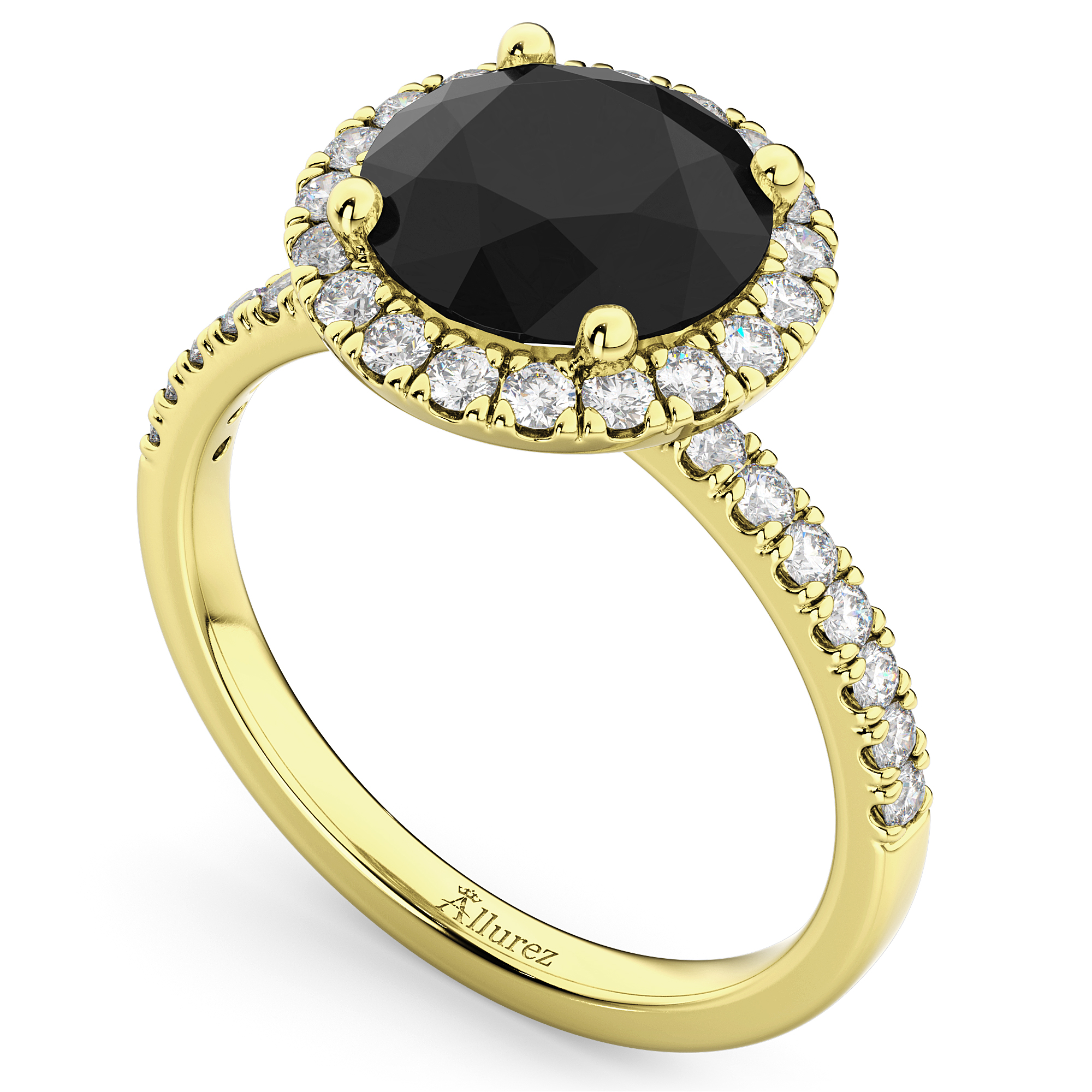 Halo White & Black Diamond Engagement Ring 18K Yellow Gold (2.50ct)
