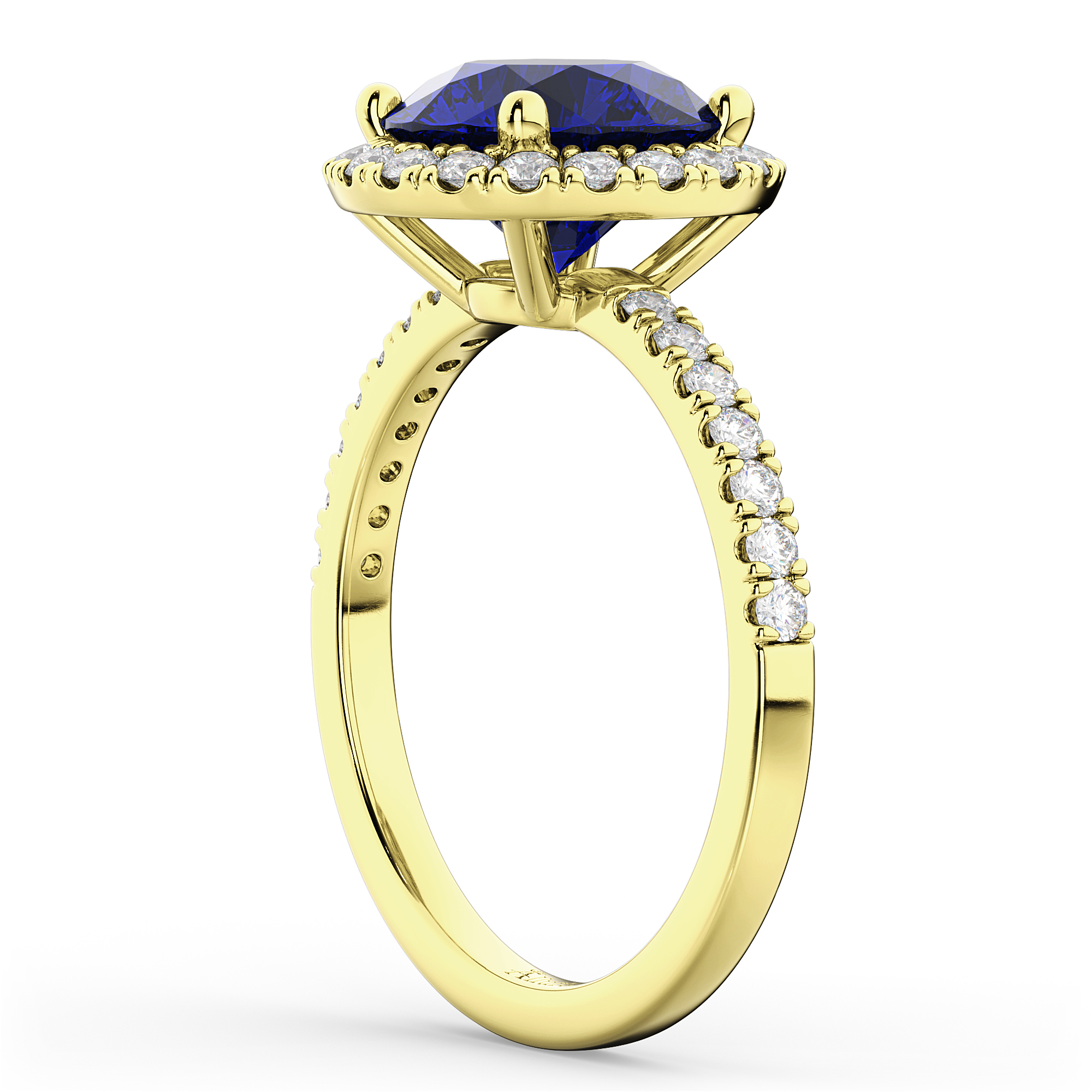 Halo Blue Sapphire & Diamond Engagement Ring 18K Yellow Gold 2.80ct