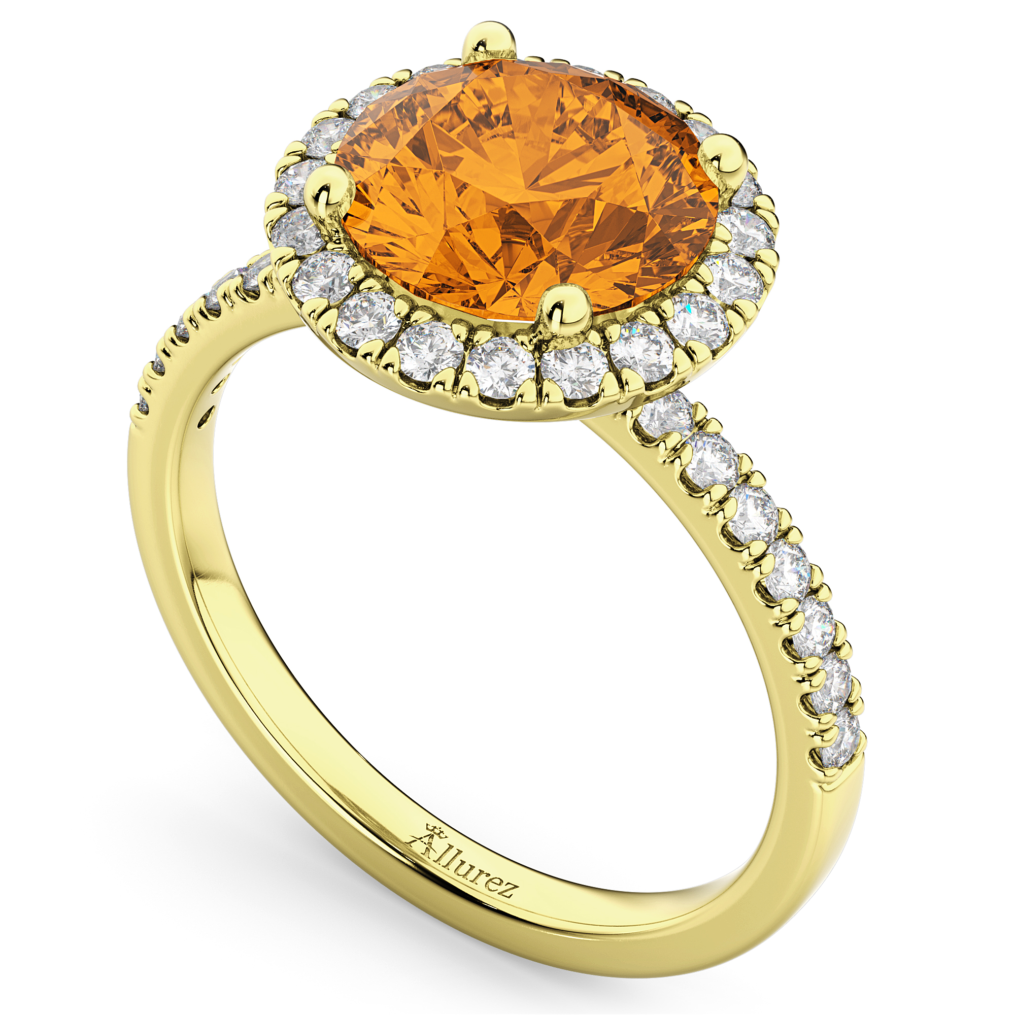 Halo Citrine & Diamond Engagement Ring 14K Yellow Gold 2.30ct