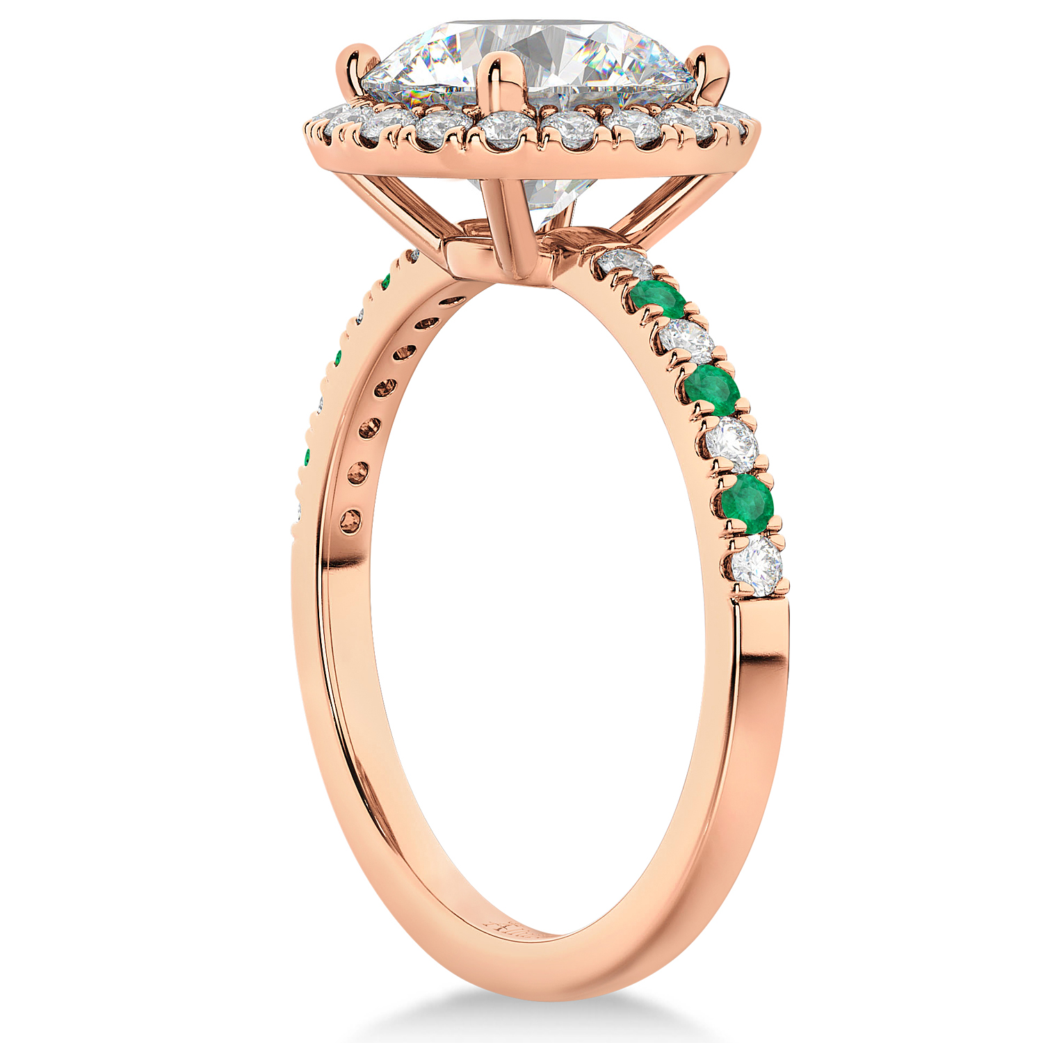 Emerald & Diamond Halo Engagement Ring Setting 14K Rose Gold (0.50ct)