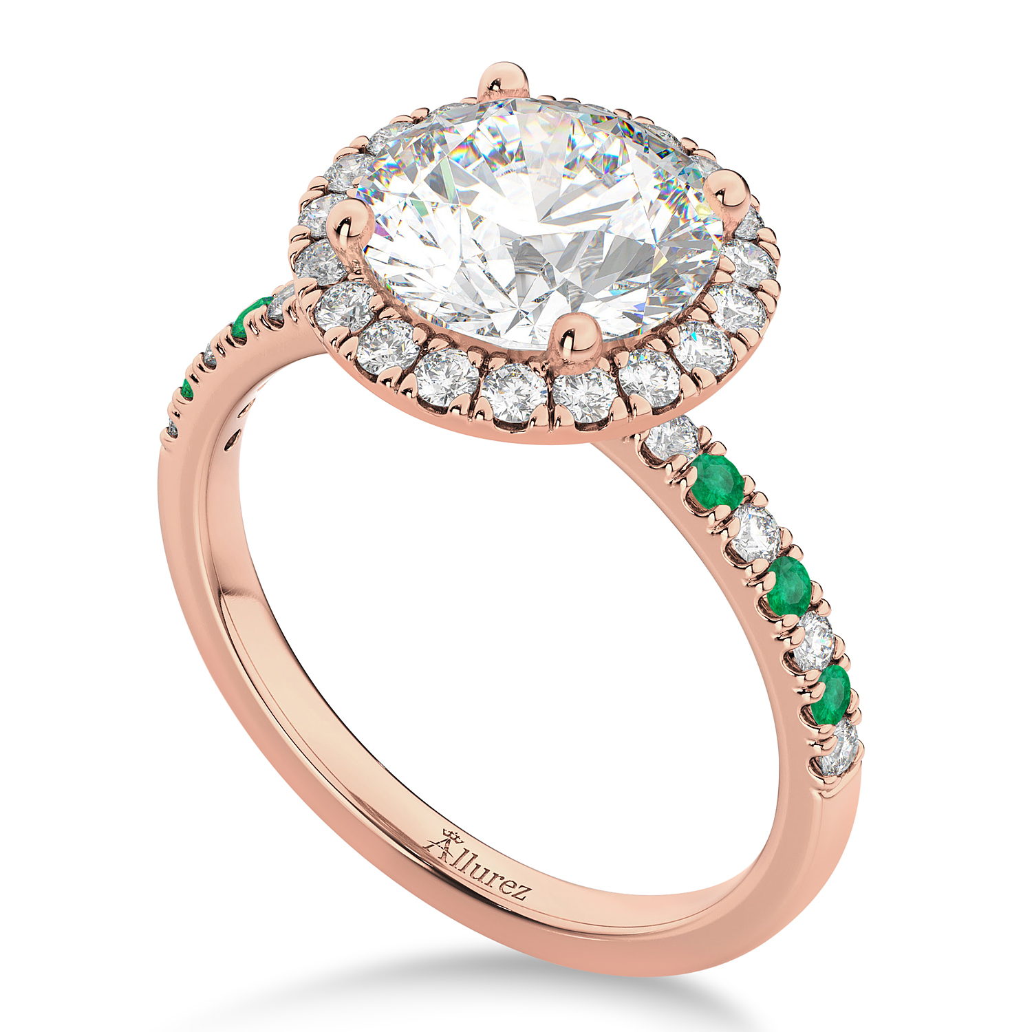 Emerald & Diamond Halo Engagement Ring Setting 14K Rose Gold (0.50ct)