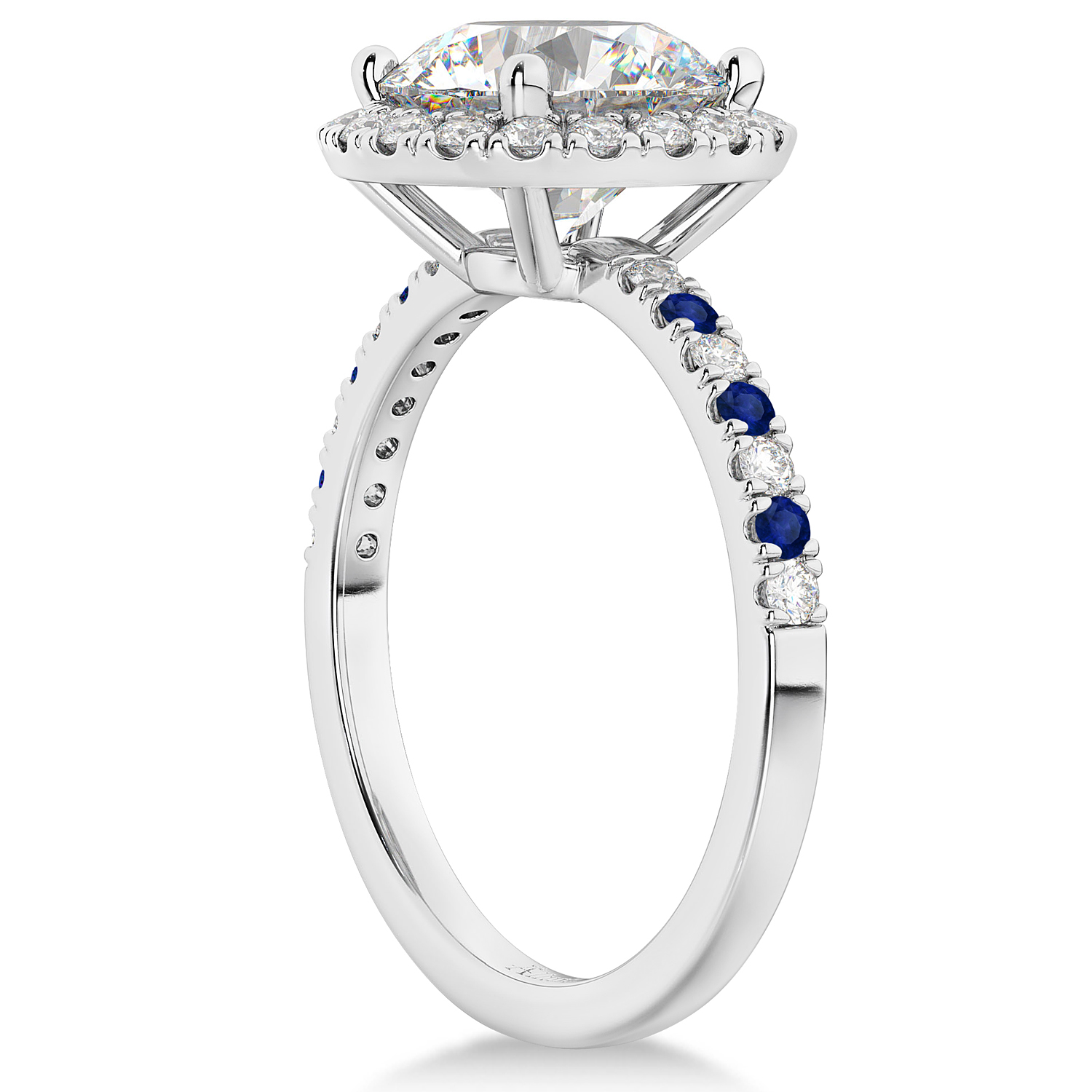 Blue Sapphire & Diamond Halo Engagement Ring Setting 14K White Gold (0.50ct)