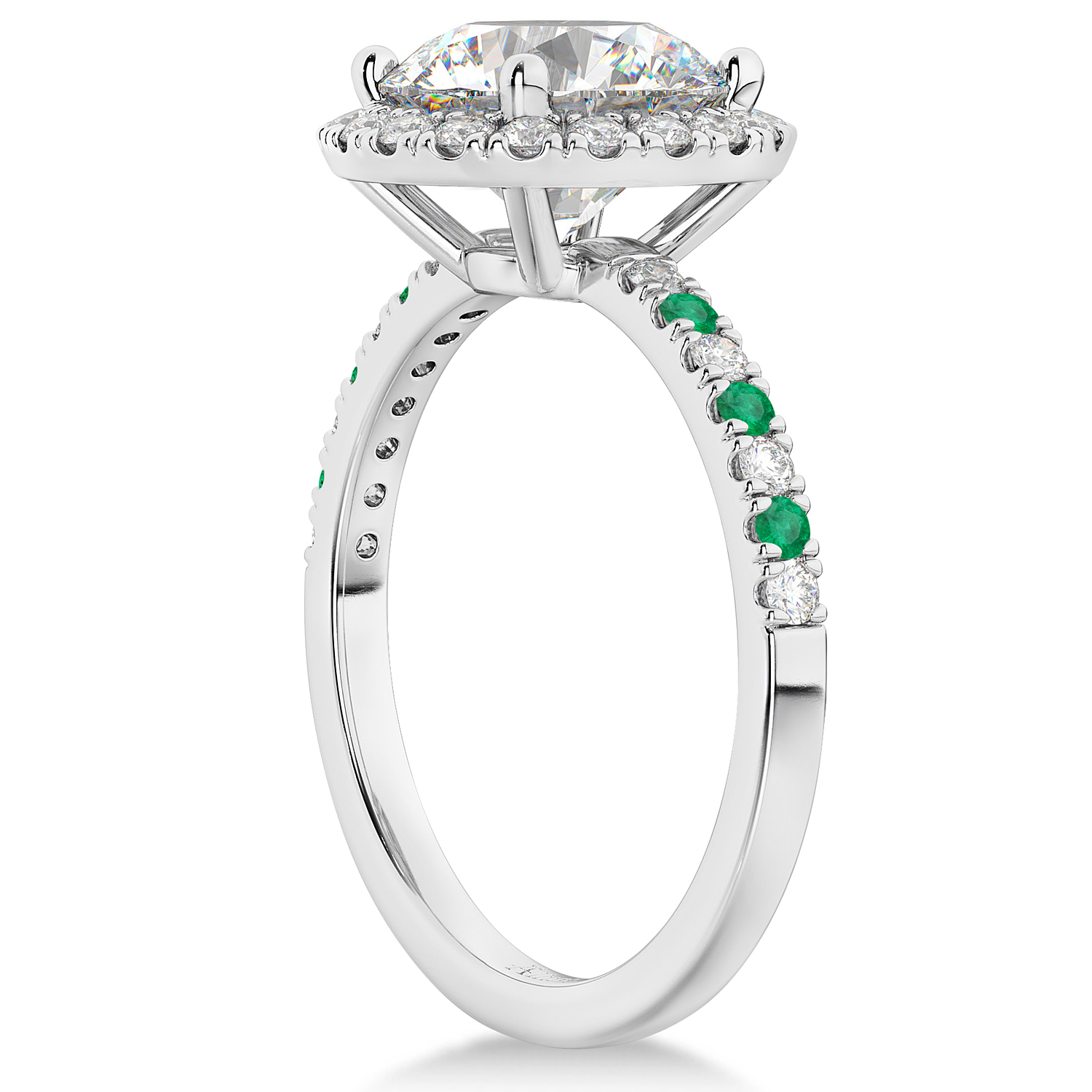 Emerald & Diamond Halo Engagement Ring Setting 18k White Gold (0.50ct)