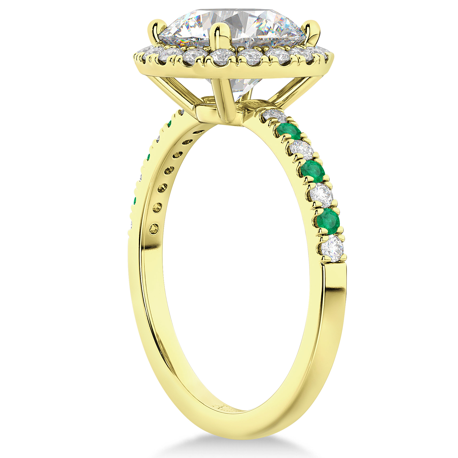 Emerald & Diamond Halo Engagement Ring Setting 18k Yellow Gold (0.50ct)