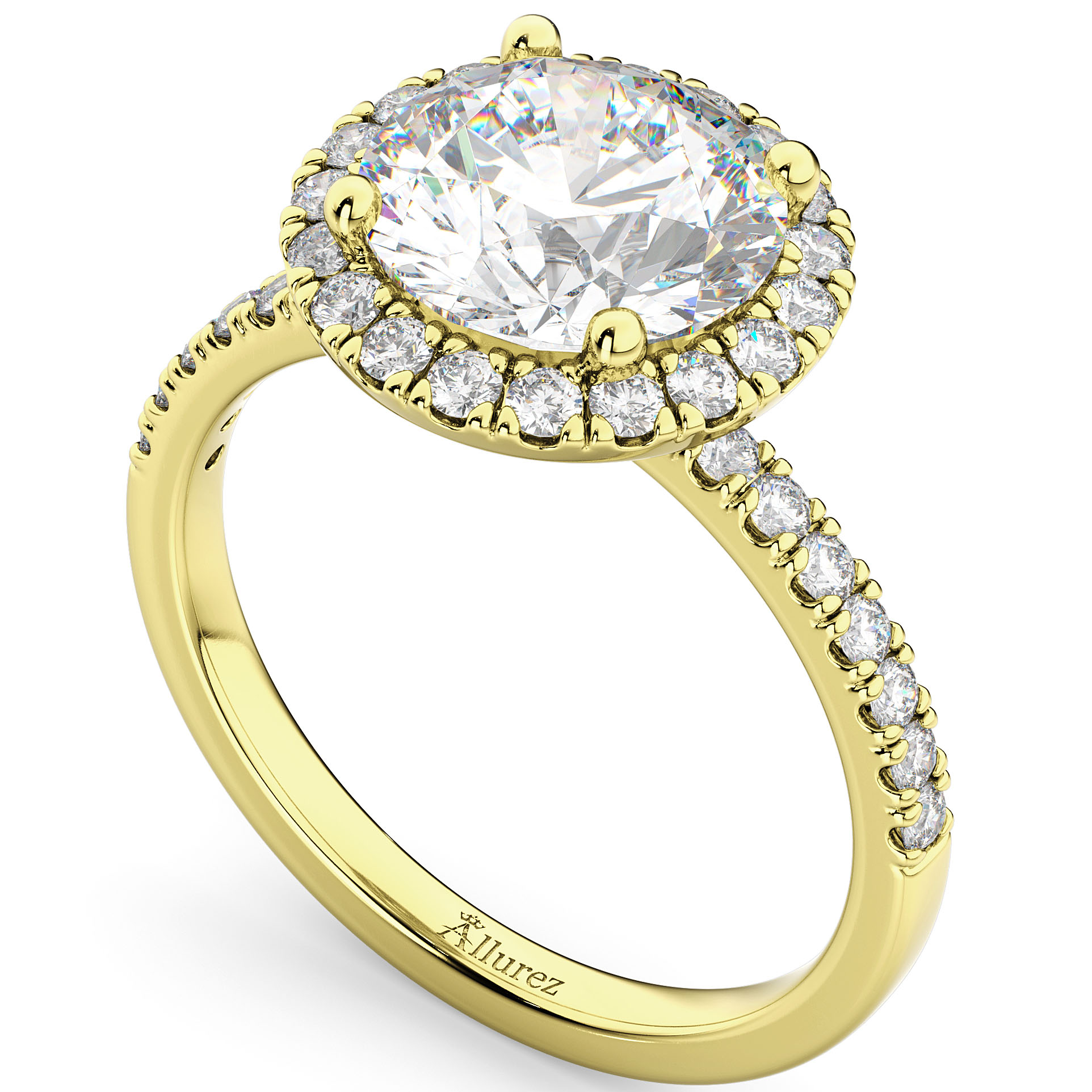 Lab Grown Diamond Accented Halo Engagement Ring Setting 14K Yellow Gold (0.50ct)