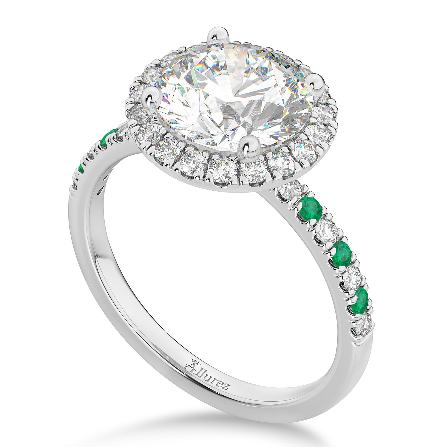 Emerald & Diamond Halo Engagement Ring Setting Palladium (0.50ct)