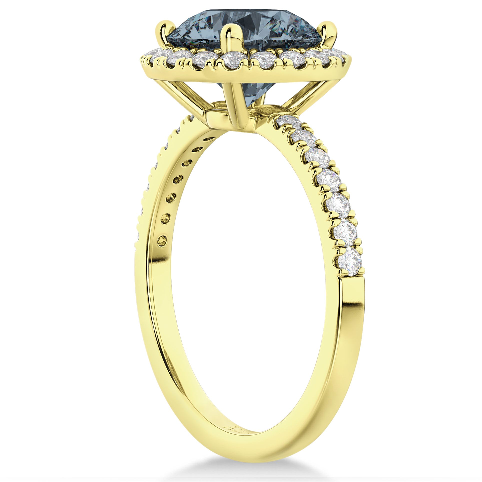 Halo Gray Spinel & Diamond Engagement Ring 18K Yellow Gold 1.90ct