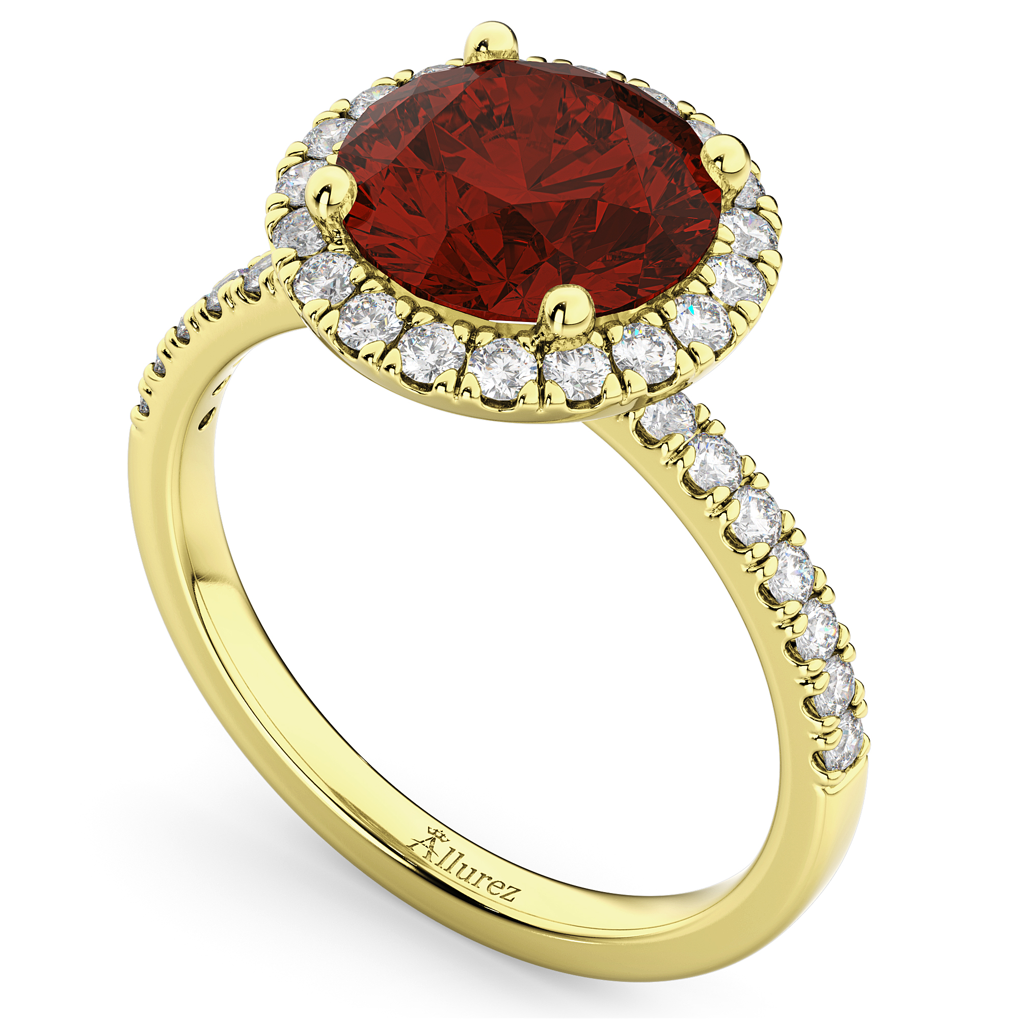 Halo Garnet & Diamond Engagement Ring 14K Yellow Gold 3.00ct