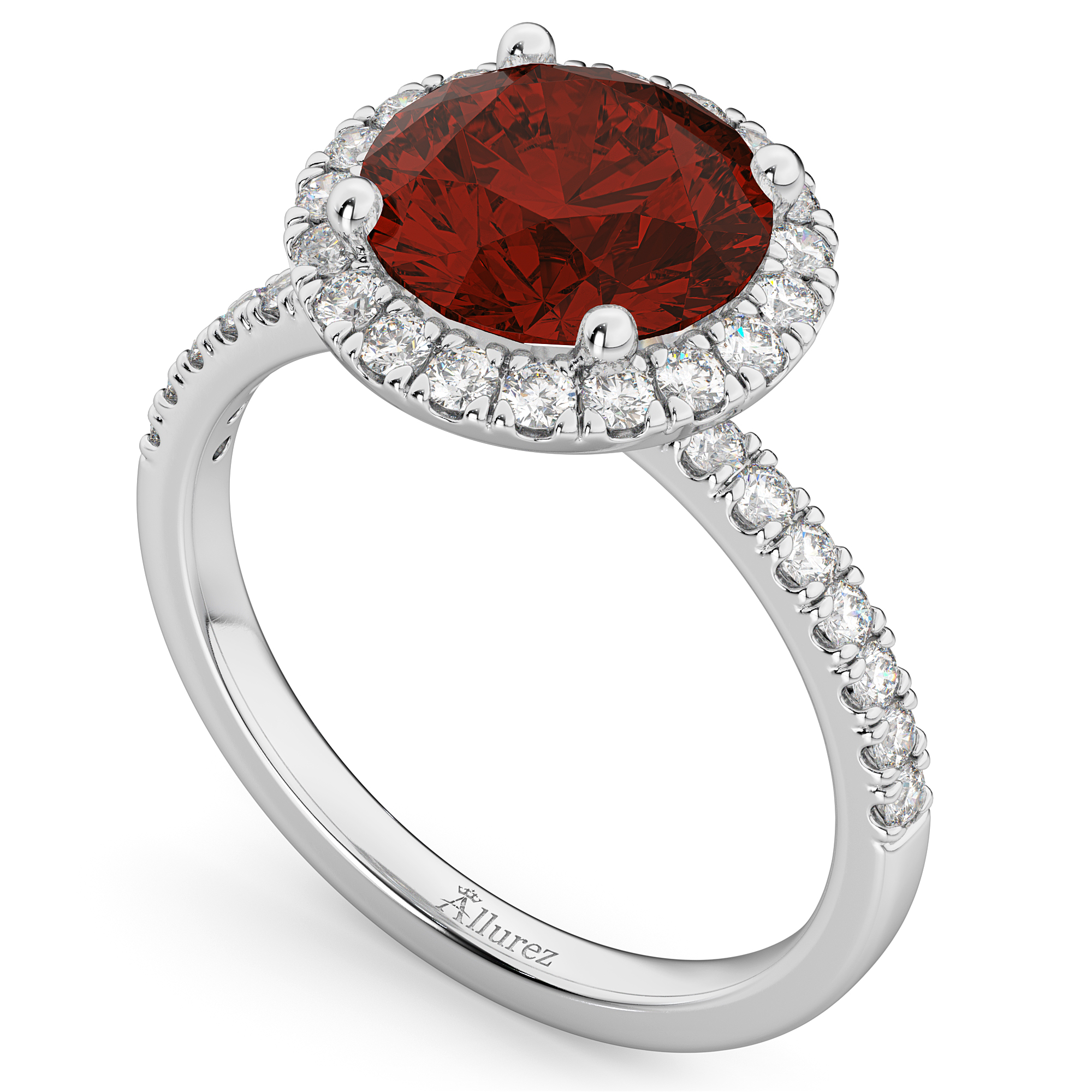 Halo Garnet & Diamond Engagement Ring Palladium 3.00ct