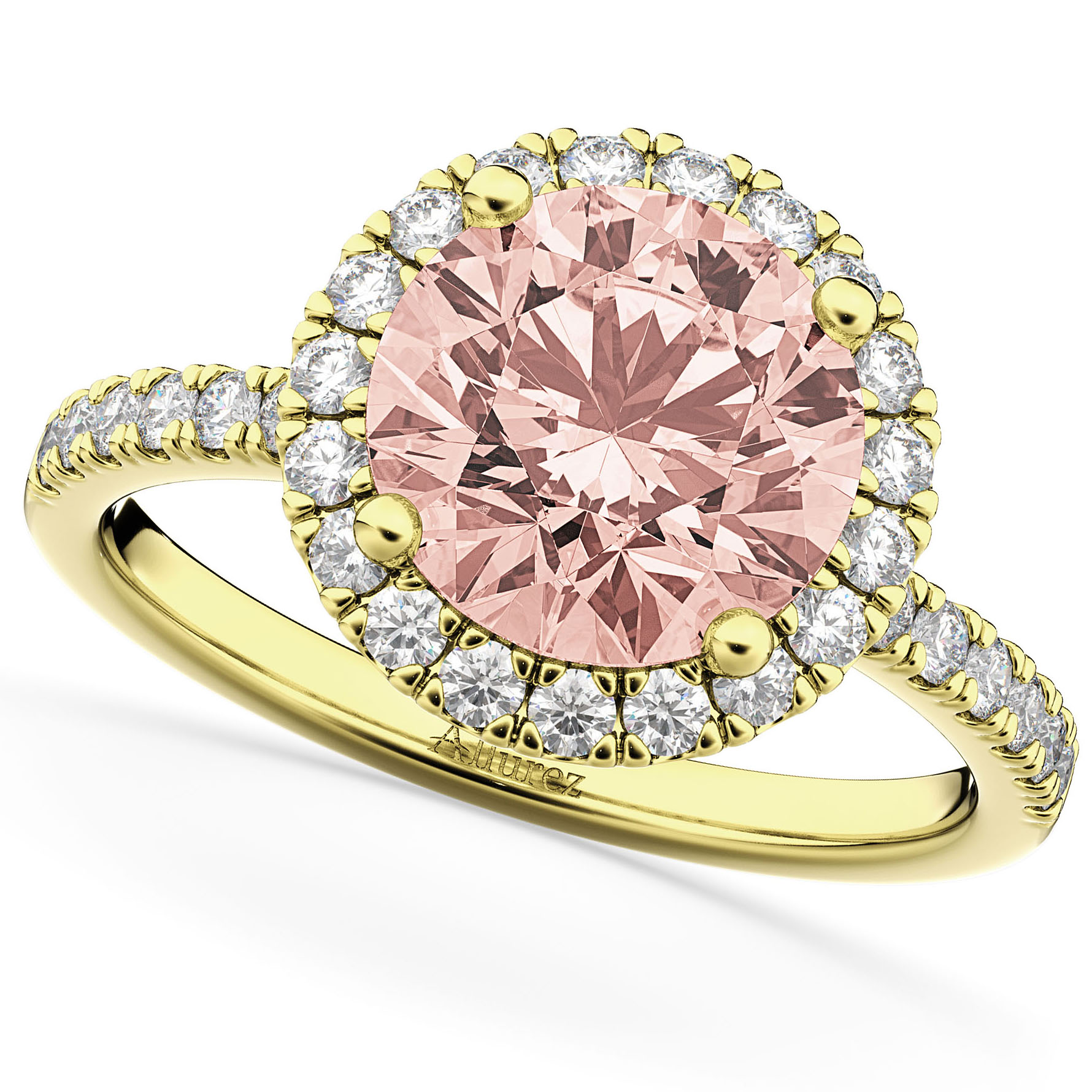 Halo Morganite & Diamond Engagement Ring 14K Yellow Gold 2.25ct