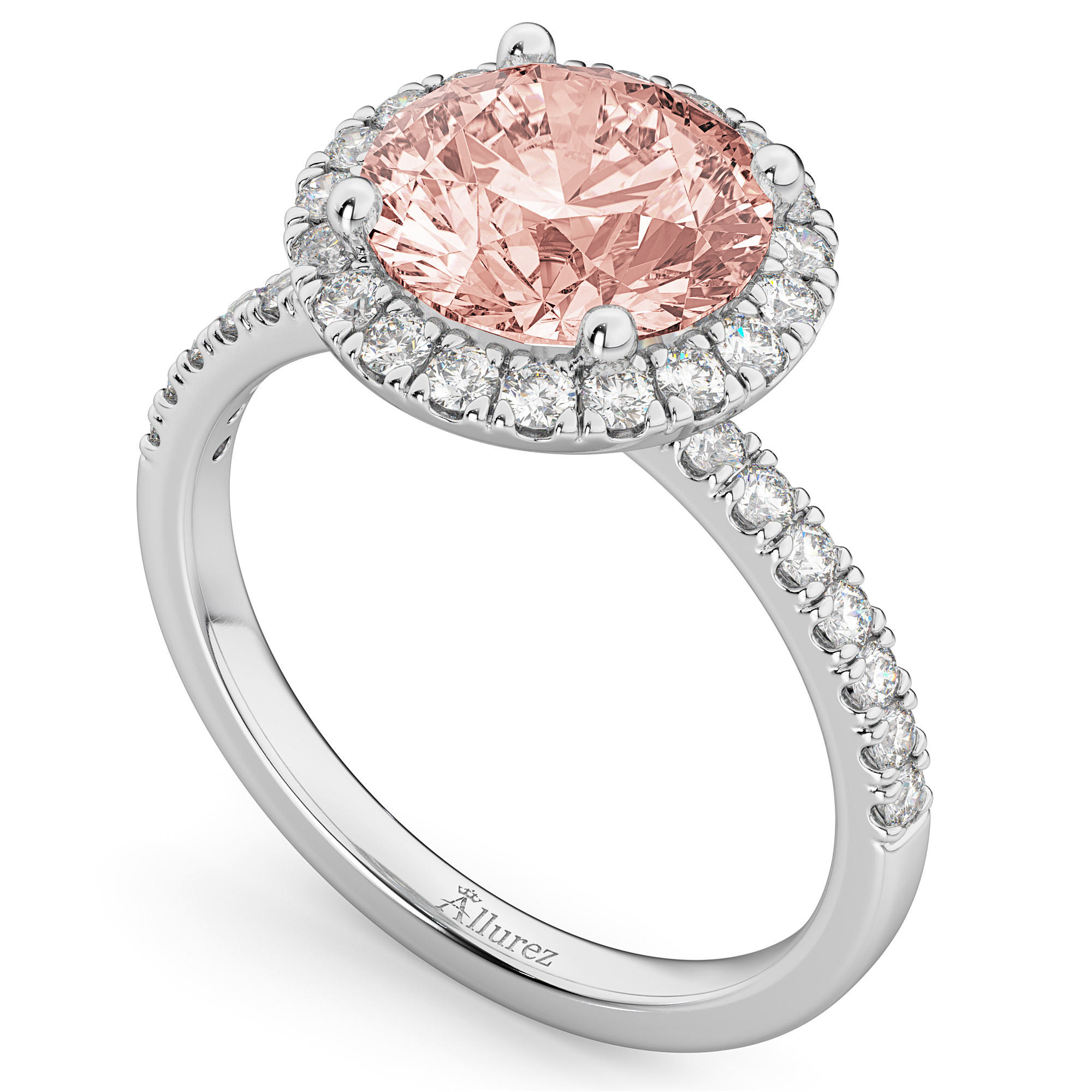 Halo Morganite & Diamond Engagement Ring Platinum 2.25ct