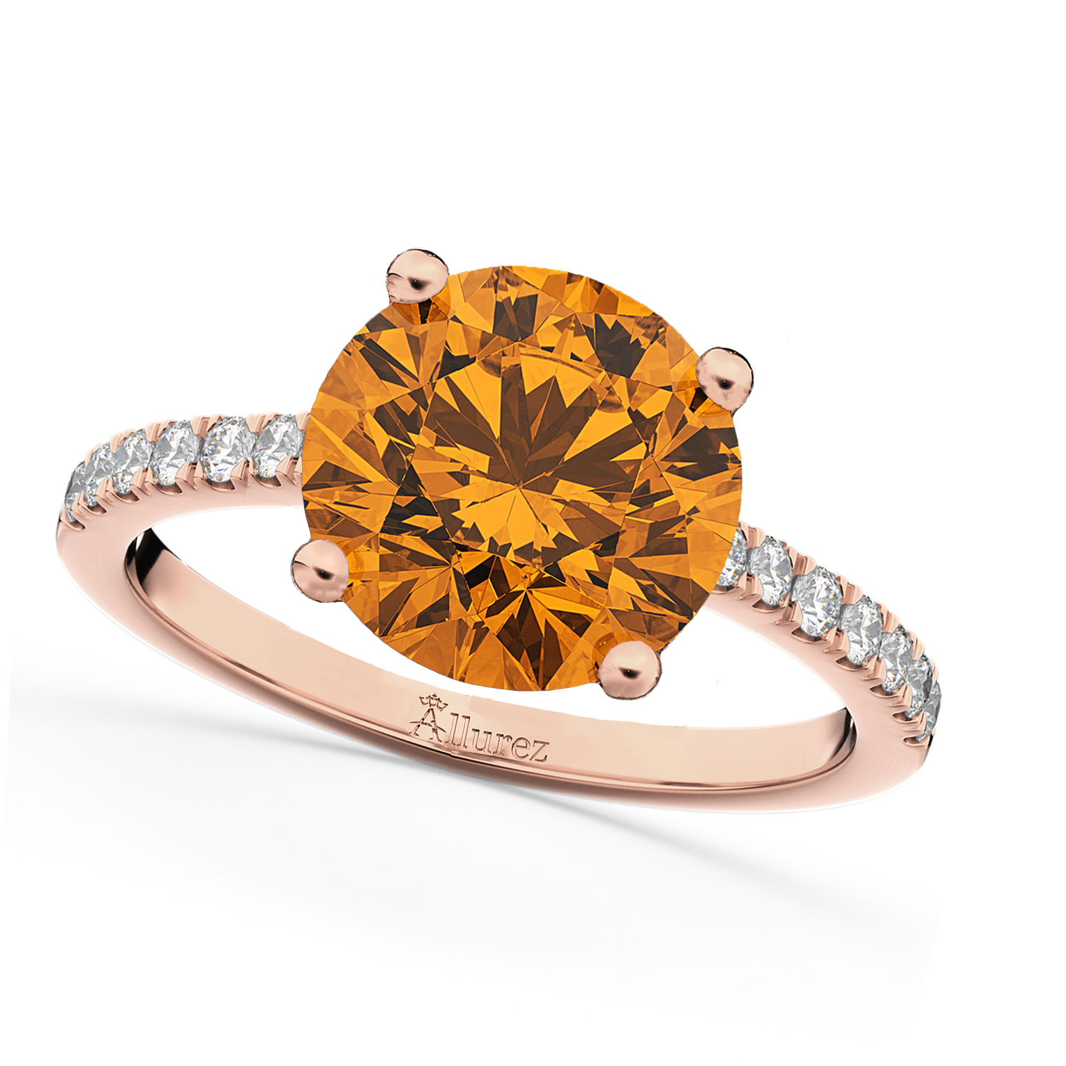 Citrine & Diamond Engagement Ring 14K Rose Gold 2.01ct