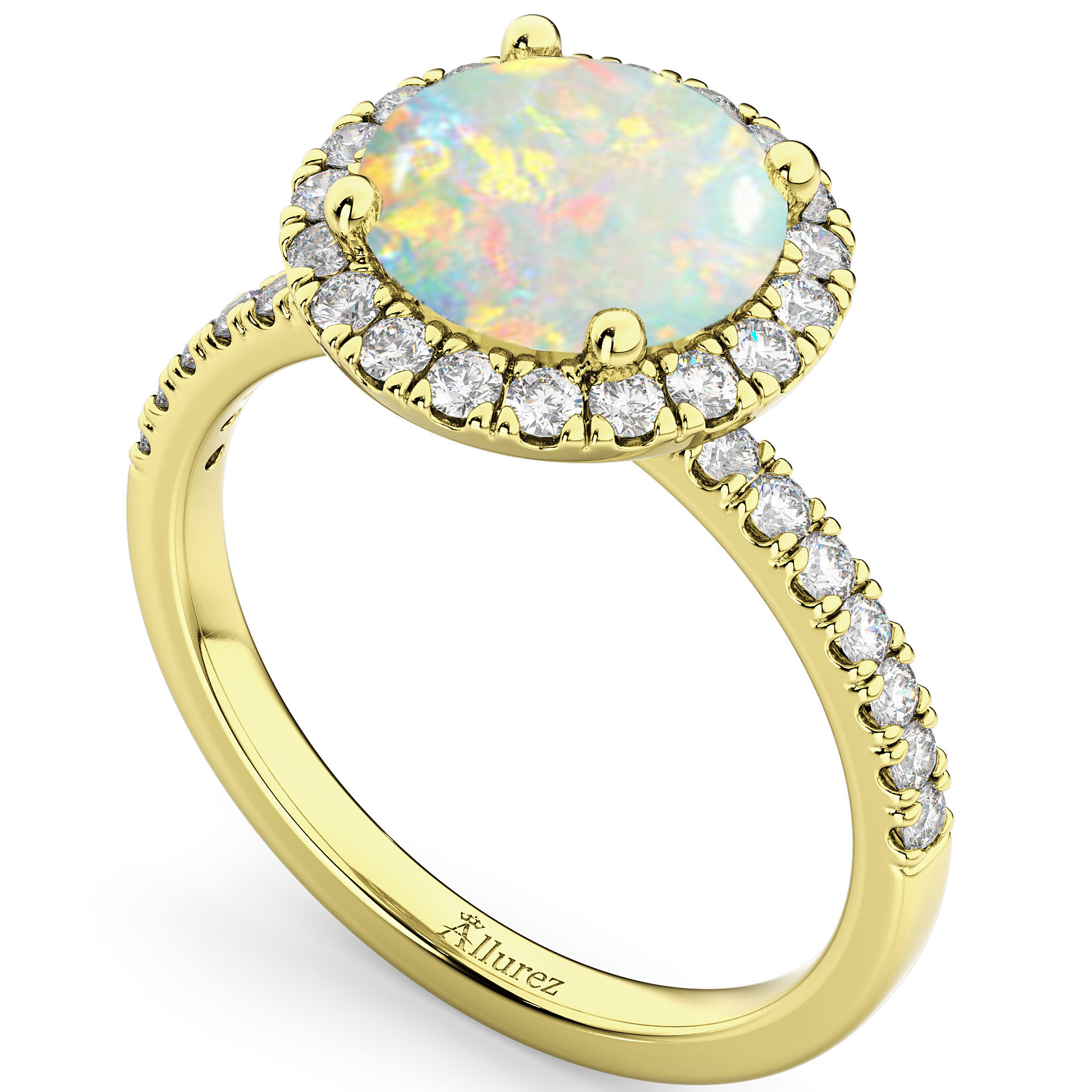 Halo Opal & Diamond Engagement Ring 14K Yellow Gold 1.80ct
