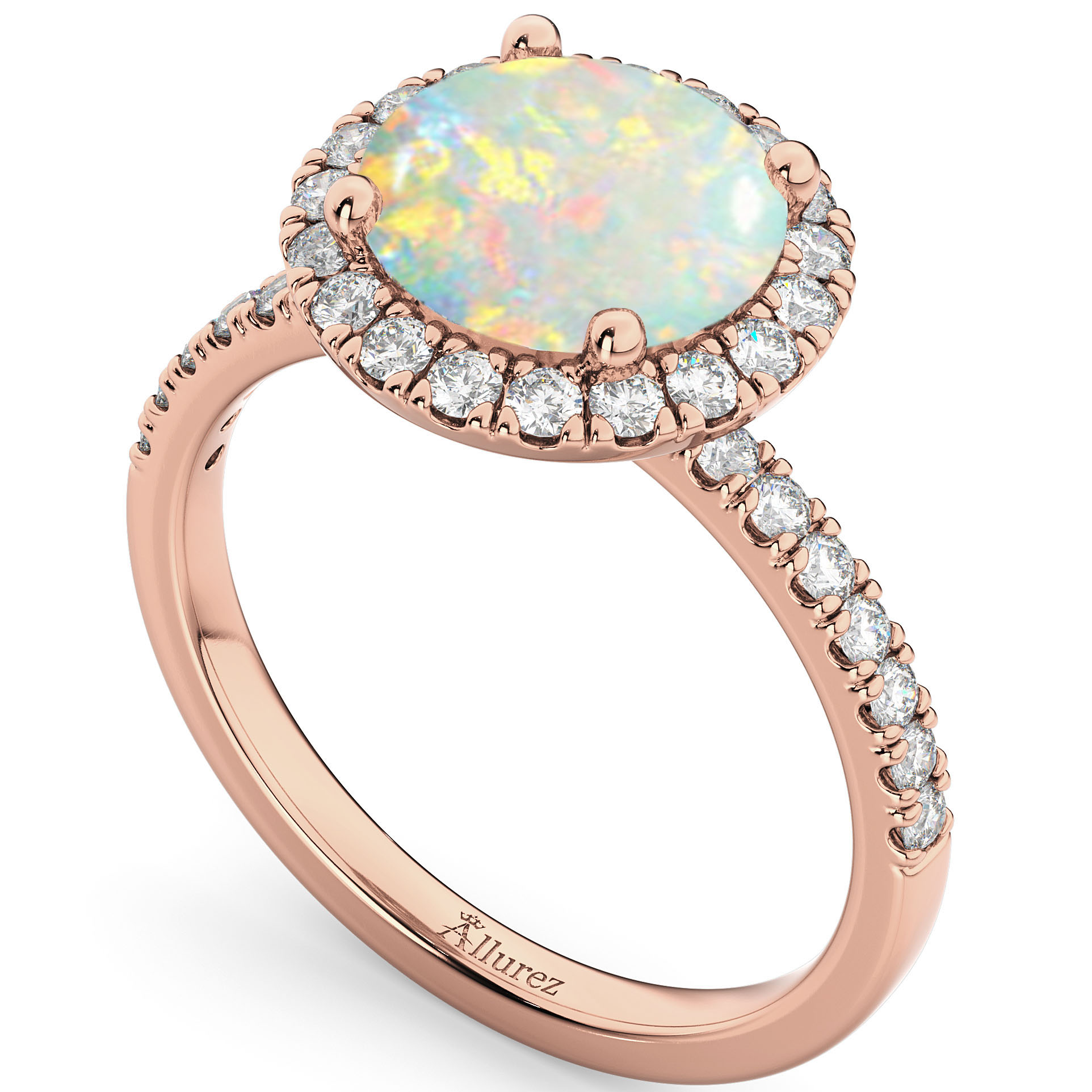 Halo Opal & Diamond Engagement Ring 18K Rose Gold 1.80ct