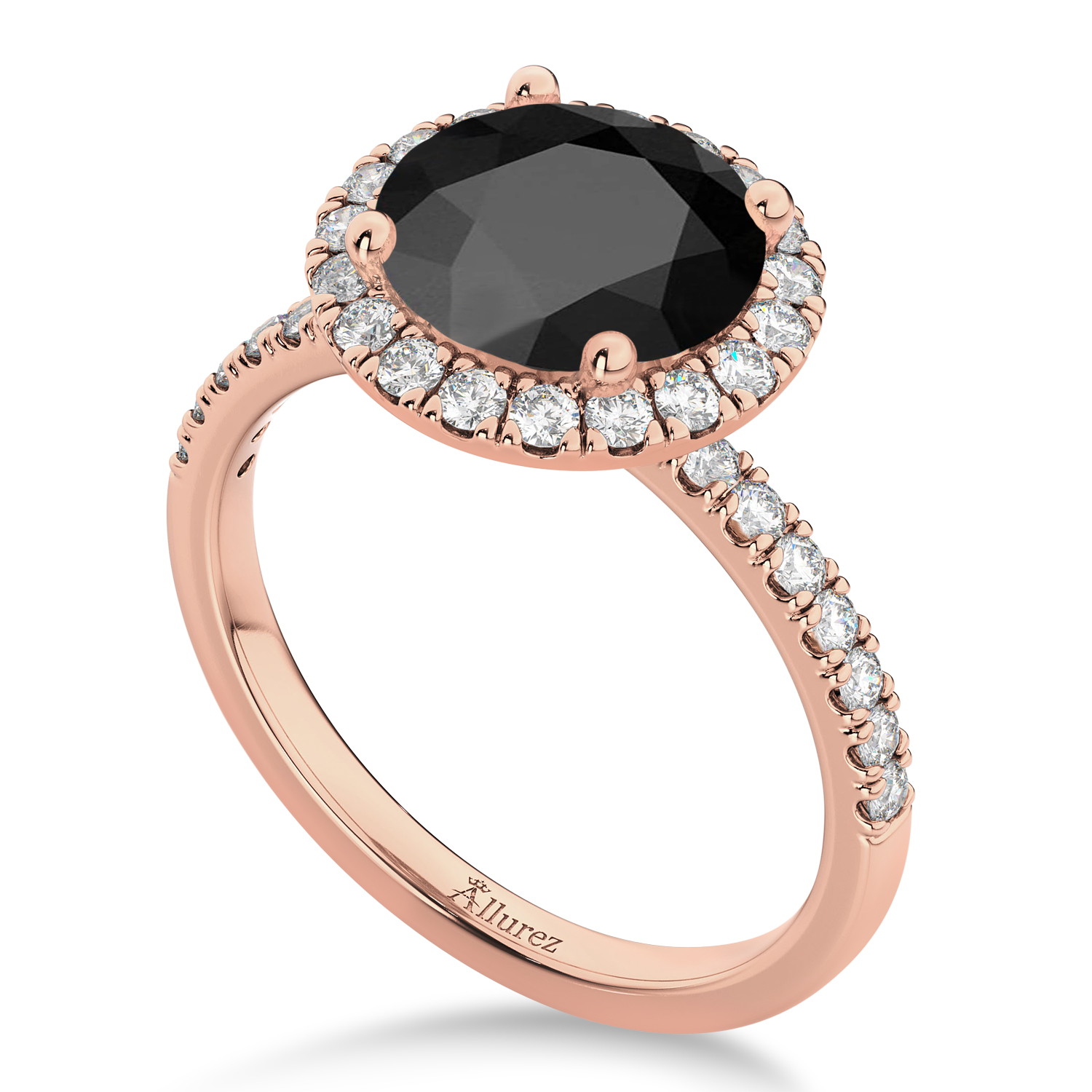 Halo Onyx & Diamond Engagement Ring 14K Rose Gold 2.90ct