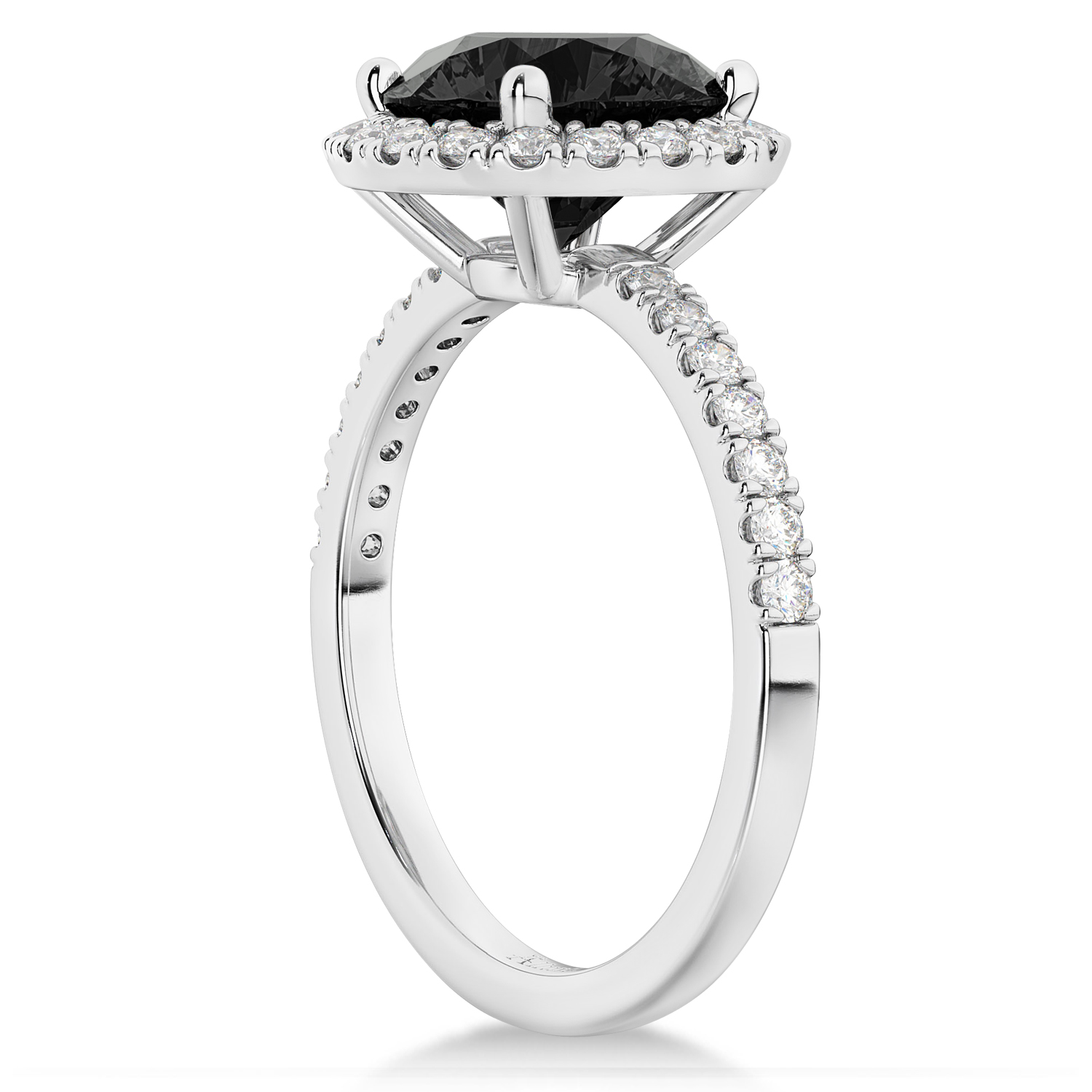 Halo Onyx & Diamond Engagement Ring 14K White Gold 2.90ct