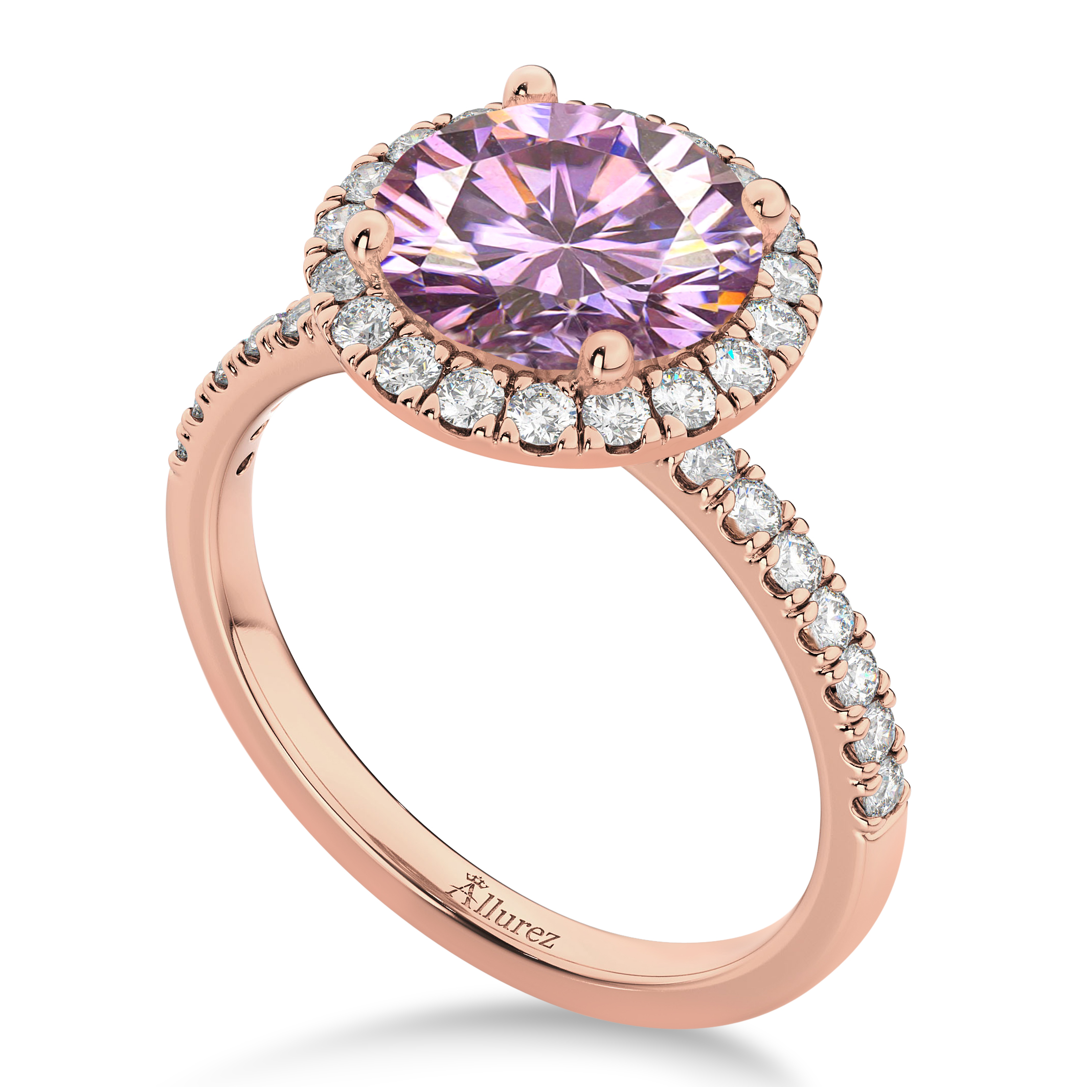 Halo Pink Moissanite & Diamond Engagement Ring 14K Rose Gold 2.10ct
