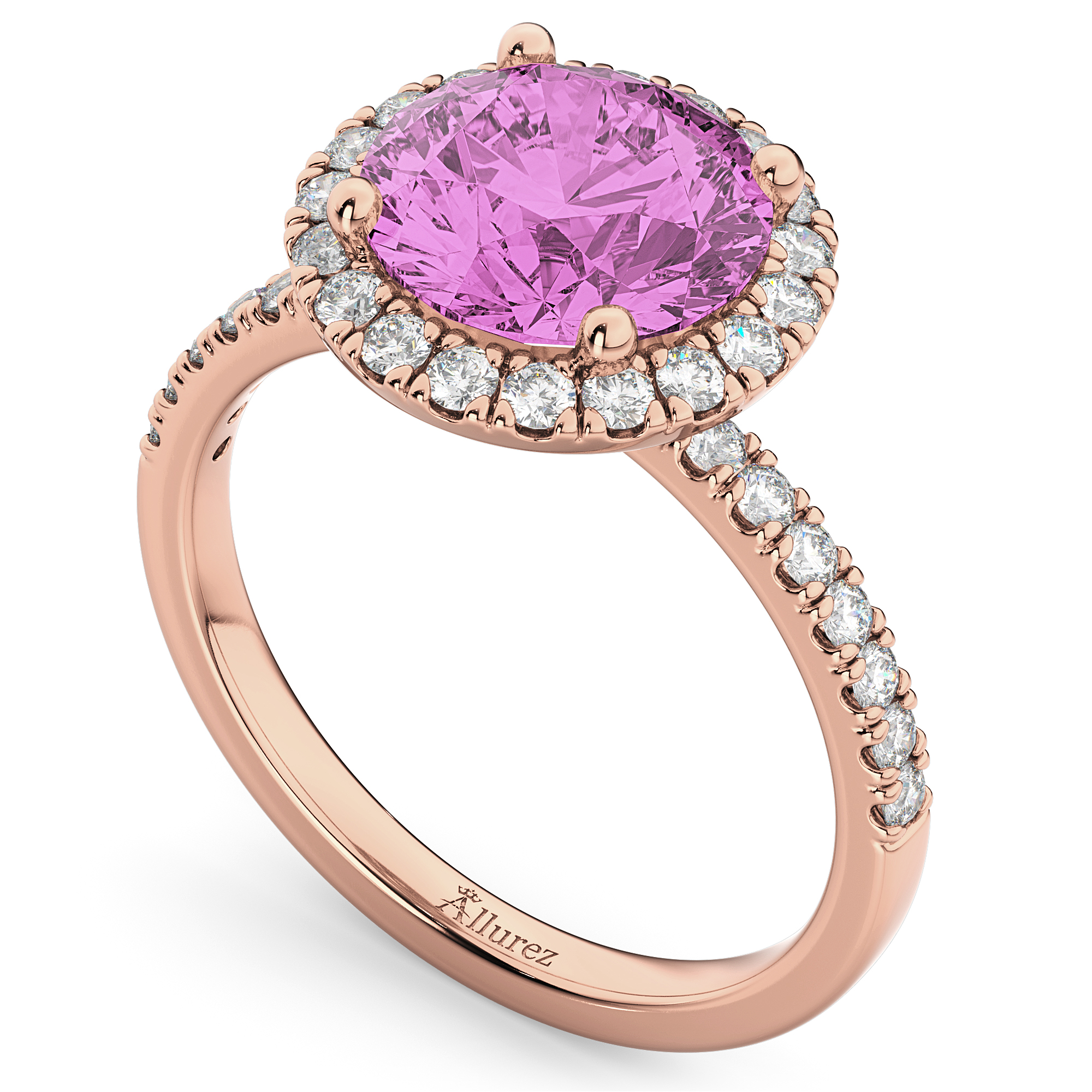 Halo Pink Sapphire & Diamond Engagement Ring 14K Rose Gold 2.80ct