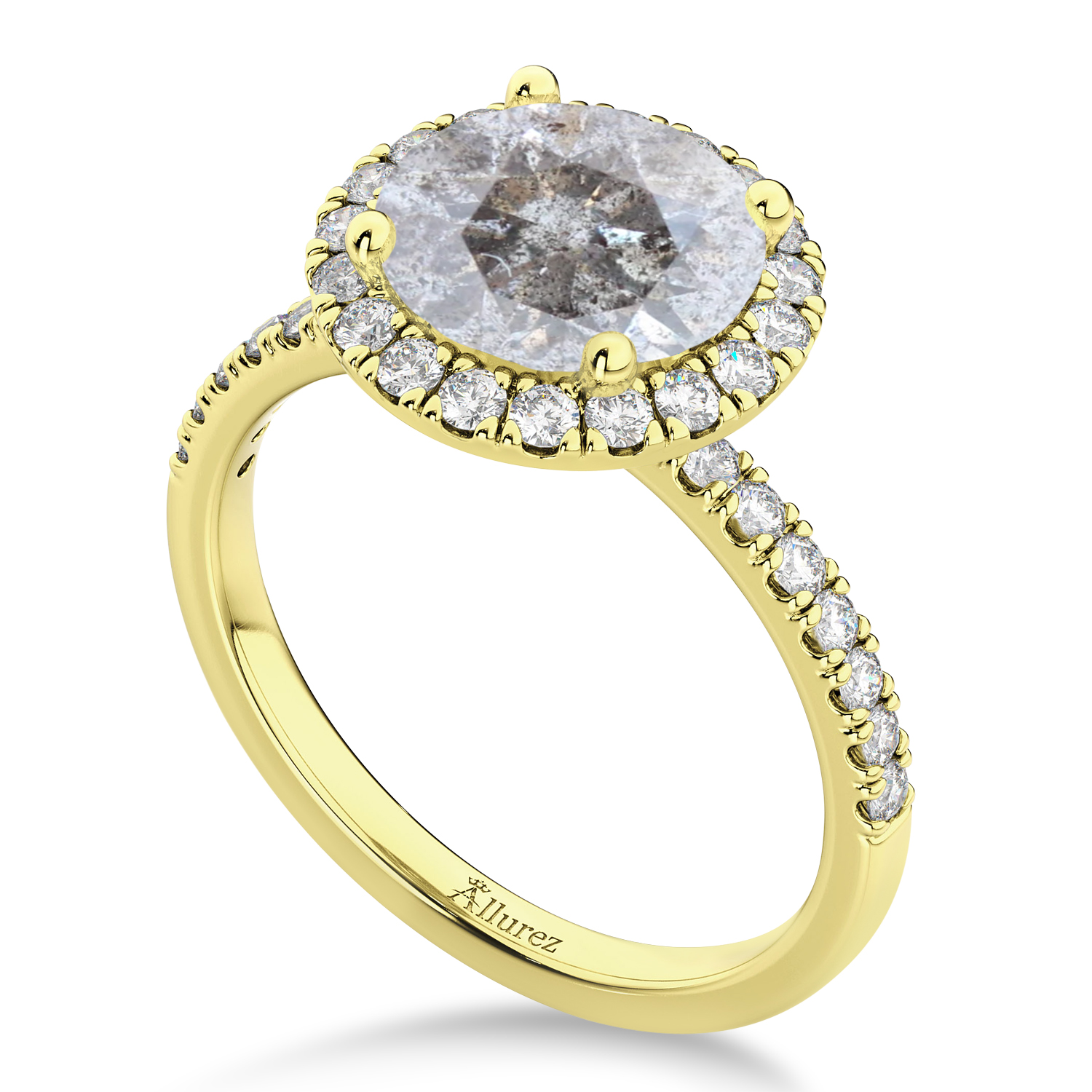 Halo Salt & Pepper & White Diamond Engagement Ring 18K Yellow Gold (2.50ct)
