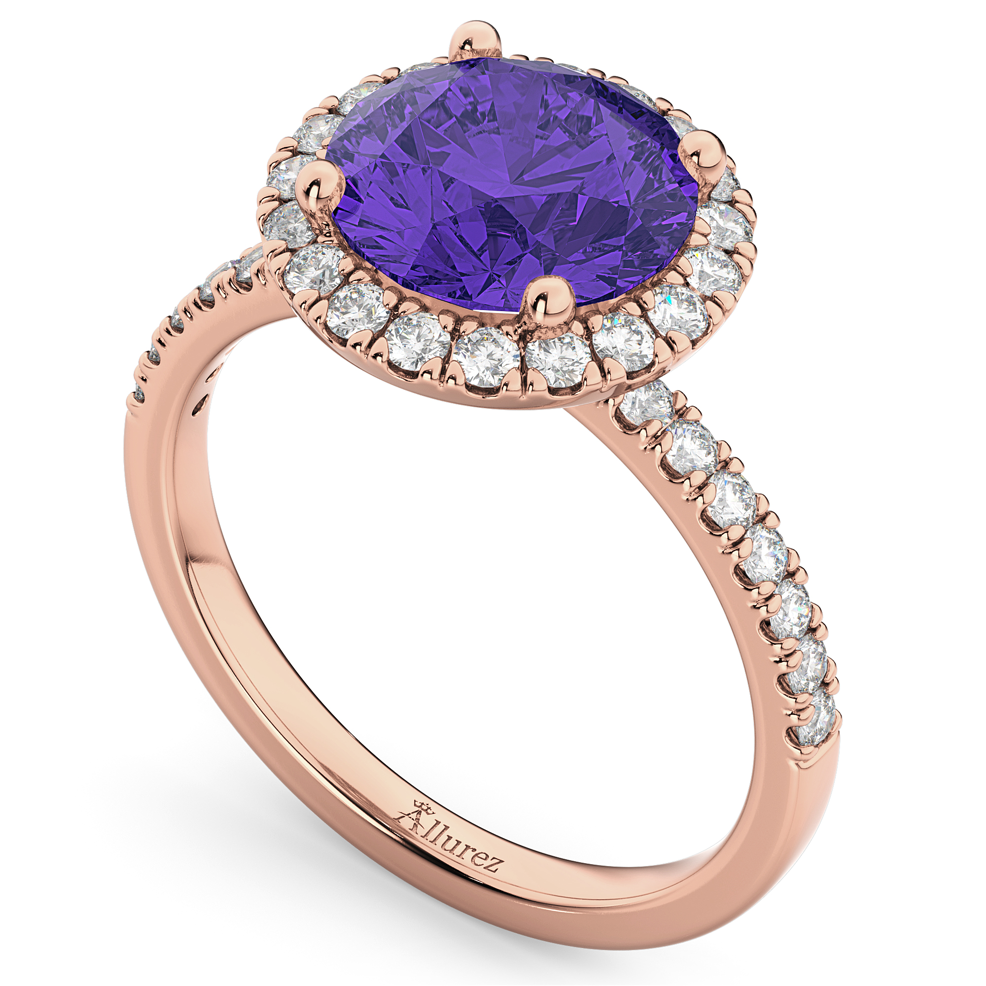 Halo Tanzanite & Diamond Engagement Ring 18K Rose Gold 2.80ct