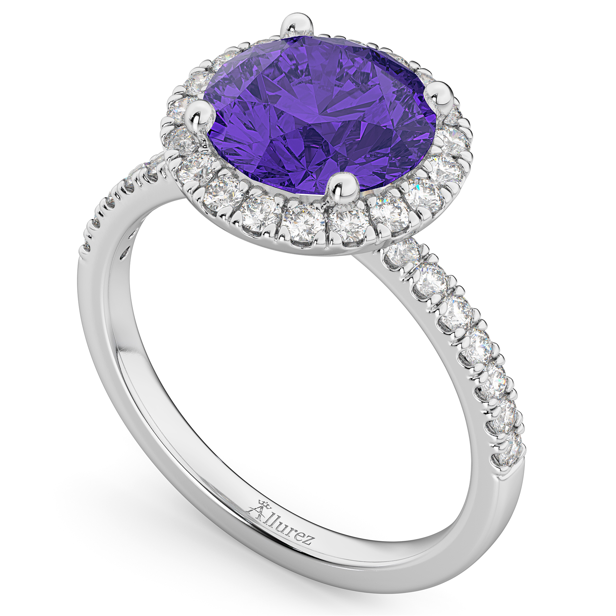 Halo Tanzanite & Diamond Engagement Ring 18K White Gold 2.80ct
