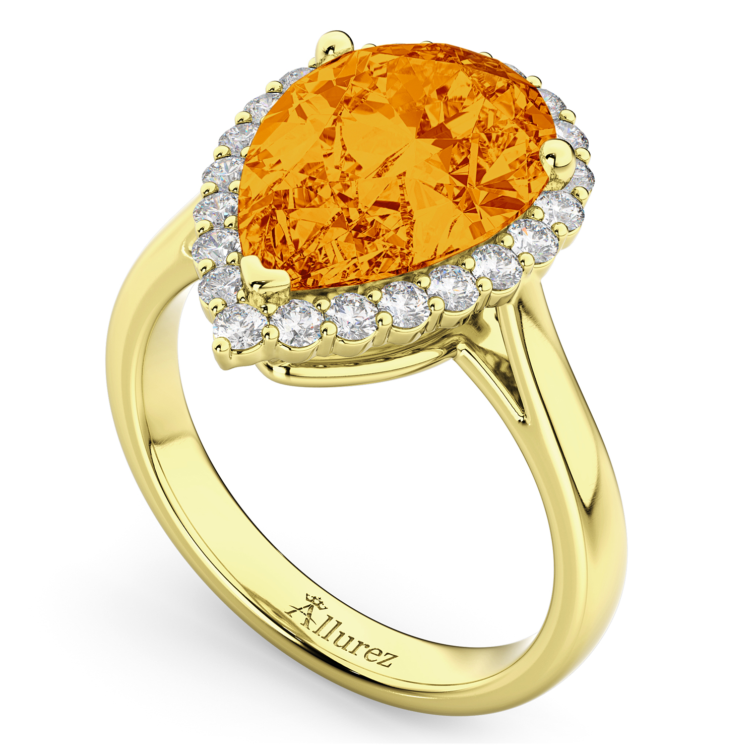 Pear Cut Halo Citrine & Diamond Engagement Ring 14K Yellow Gold 5.44ct