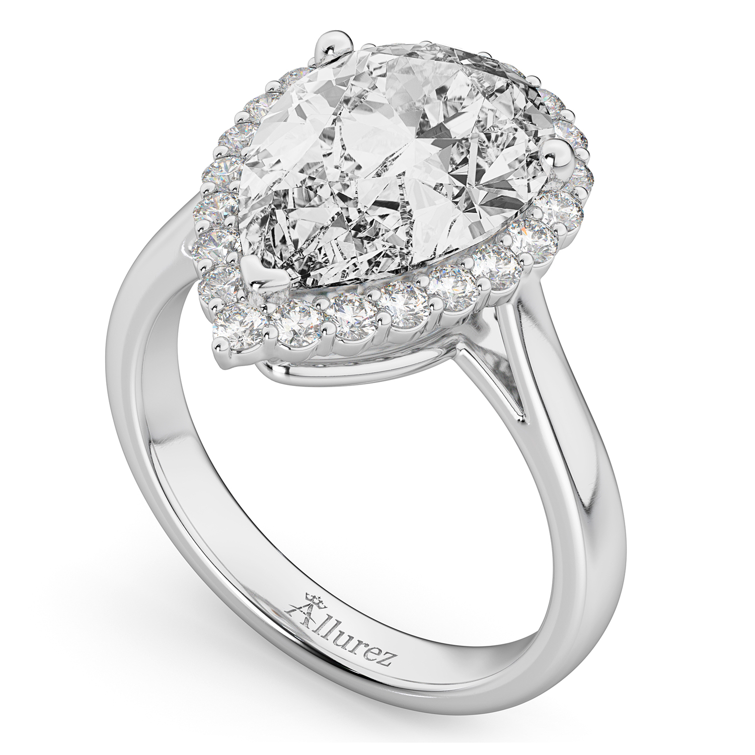 Pear Halo Lab Grown Diamond Engagement Ring 14K White Gold (4.69ct)
