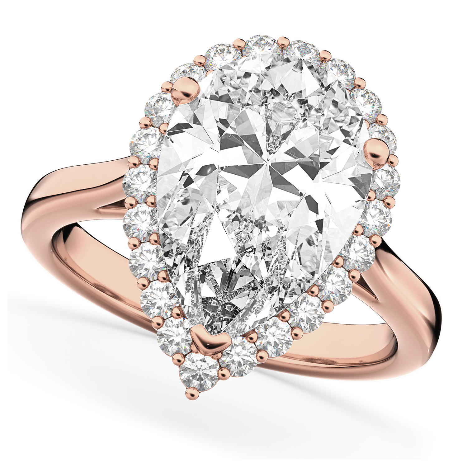 Pear Cut Halo Moissanite Diamond Engagement Ring 14K Rose Gold