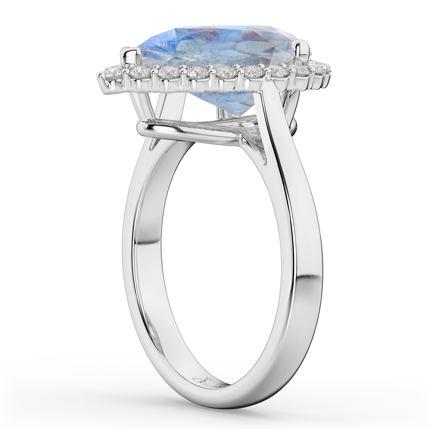 Pear Cut Halo Moonstone & Diamond Engagement Ring 14K White Gold 4.69ct