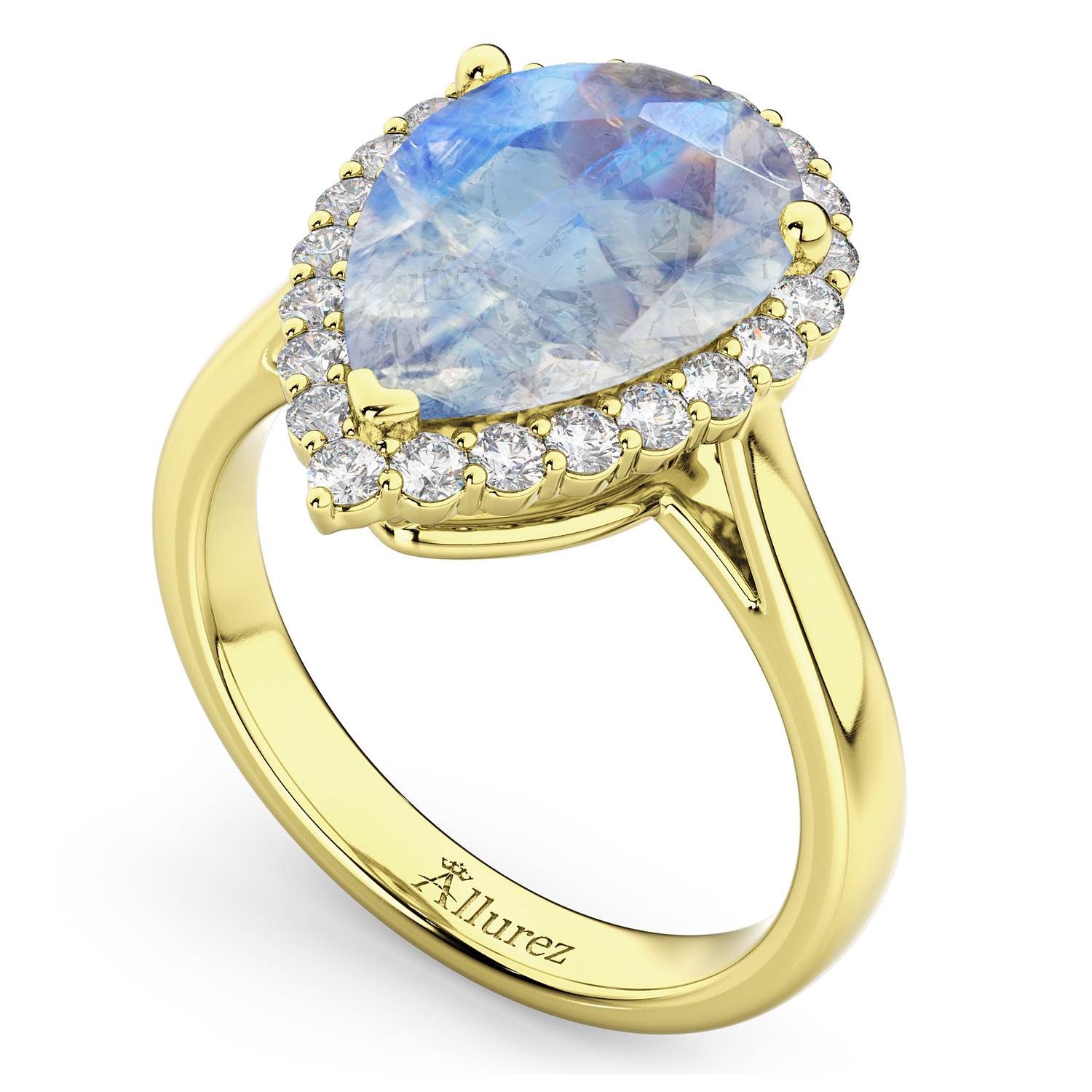 Pear Cut Halo Moonstone & Diamond Engagement Ring 14K Yellow Gold 4.69ct