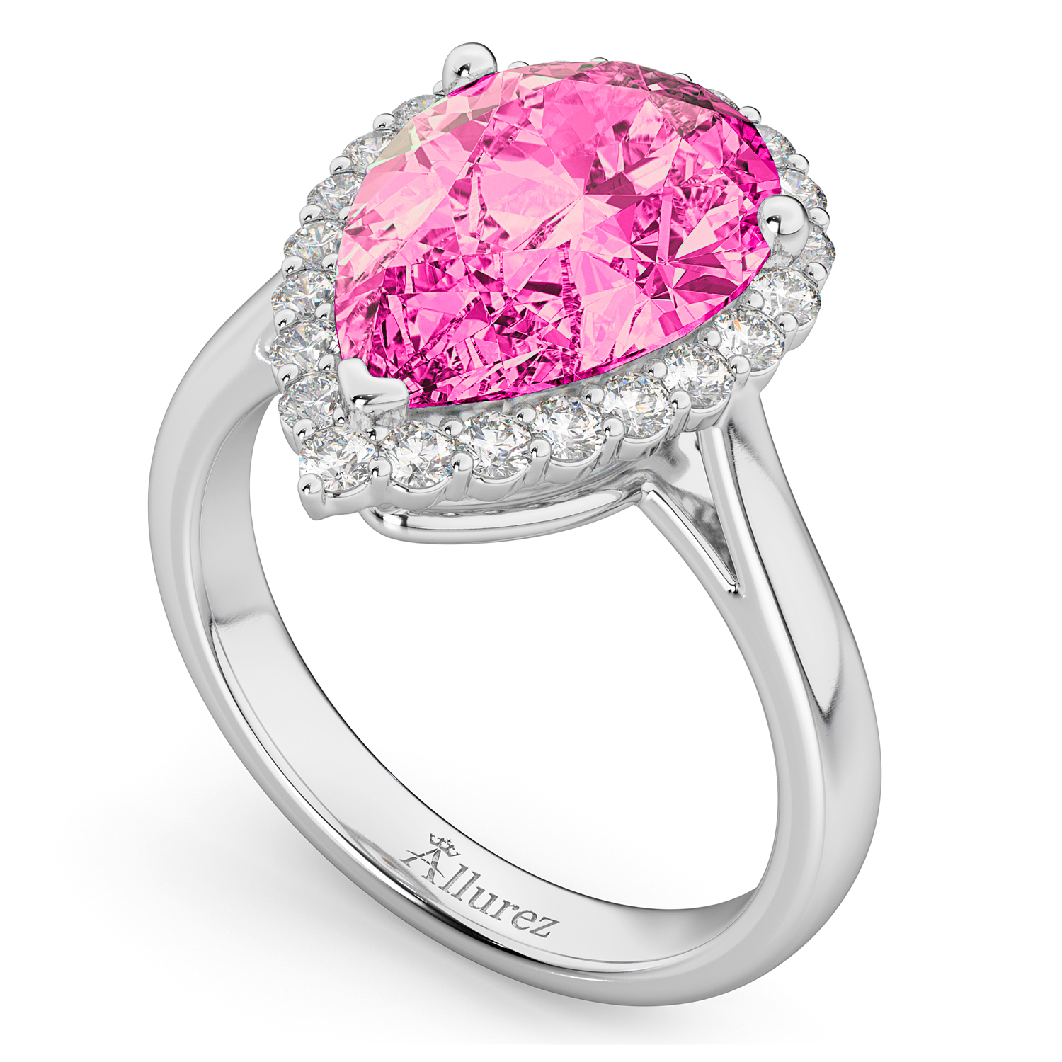 Pear Cut Halo Pink Tourmaline & Diamond Engagement Ring 14K White Gold 7.19ct