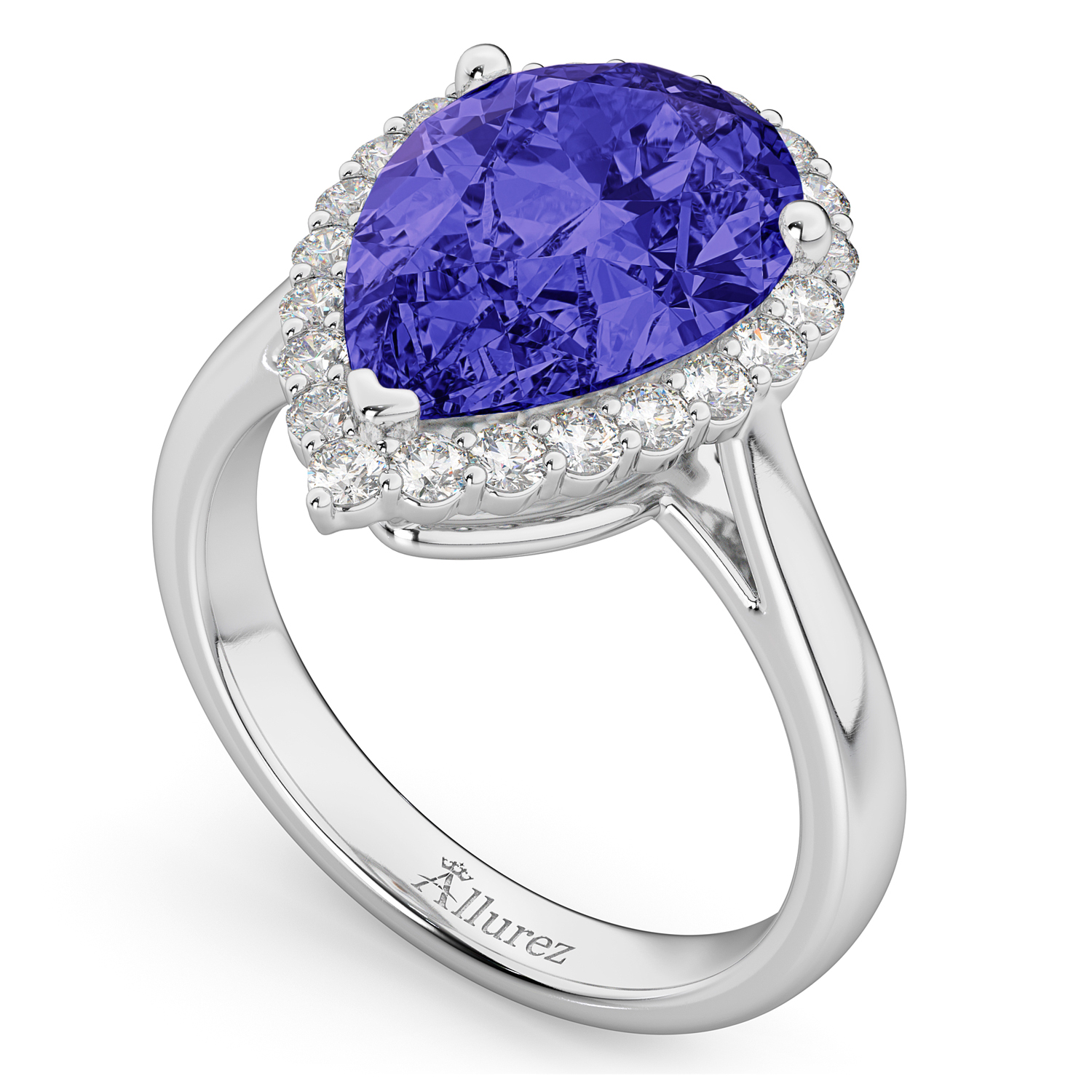 Pear Cut Halo Tanzanite & Diamond Engagement Ring 14K White Gold 8.34ct