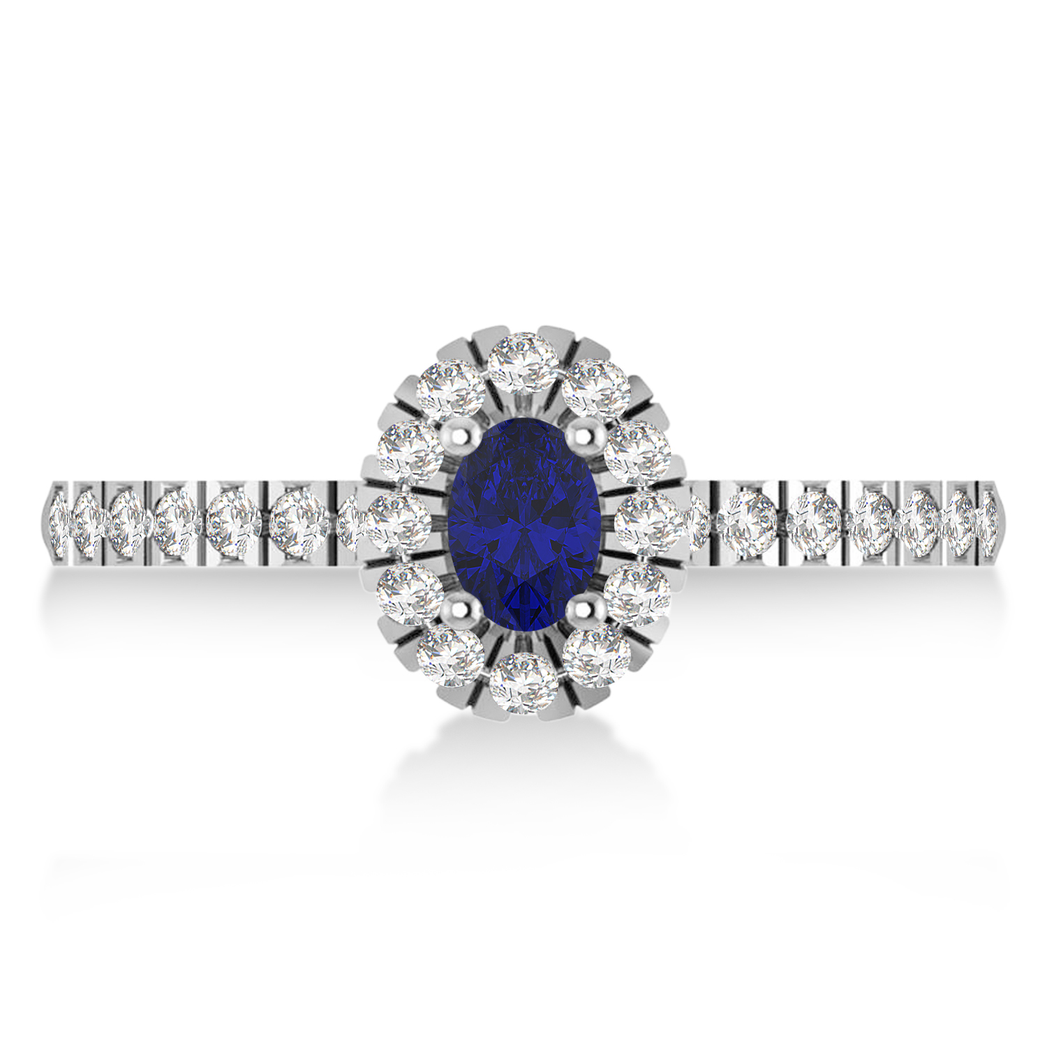 Oval Blue Sapphire & Diamond Halo Engagement Ring 14k White Gold (0.60ct)