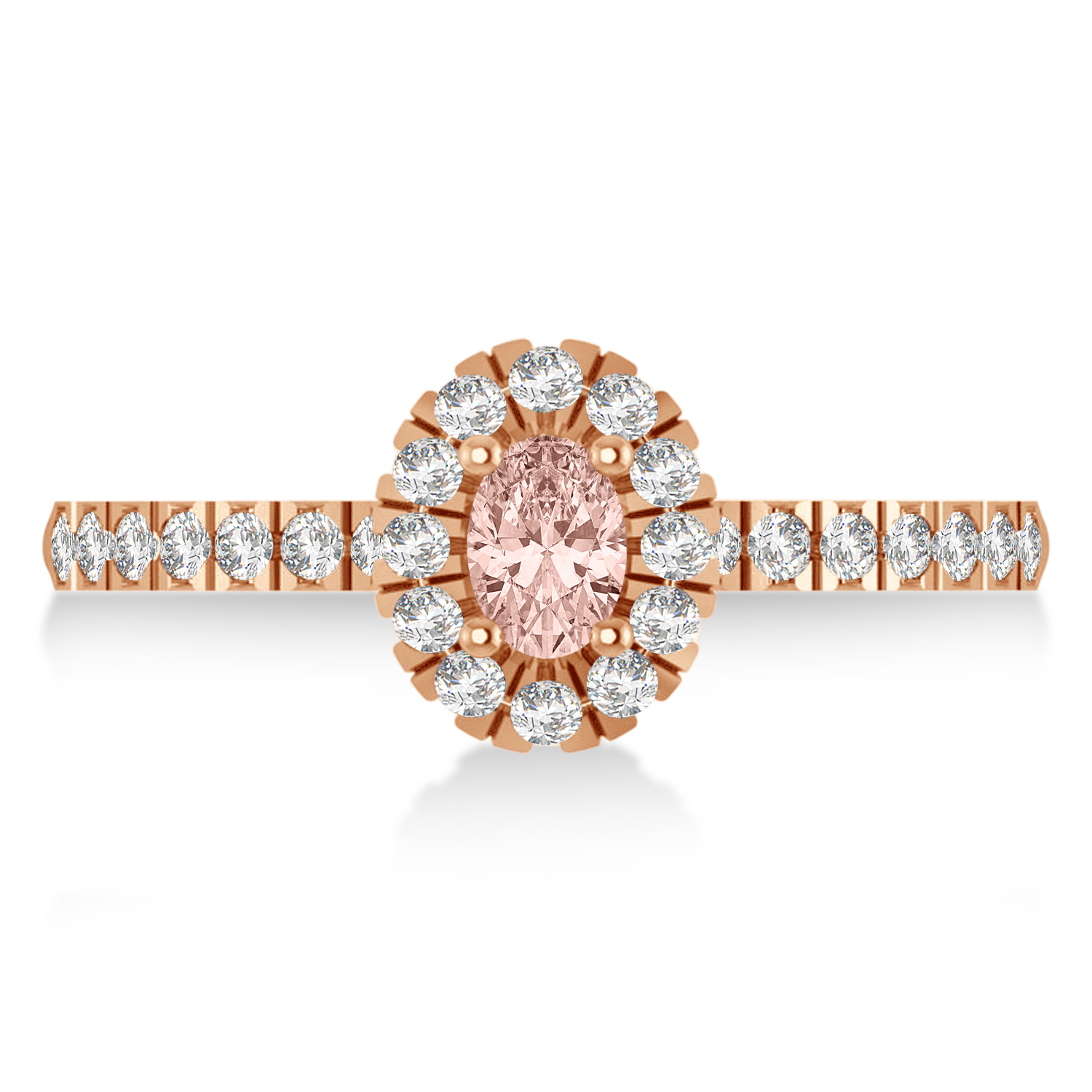 Oval Morganite & Diamond Halo Engagement Ring 14k Rose Gold (0.60ct)