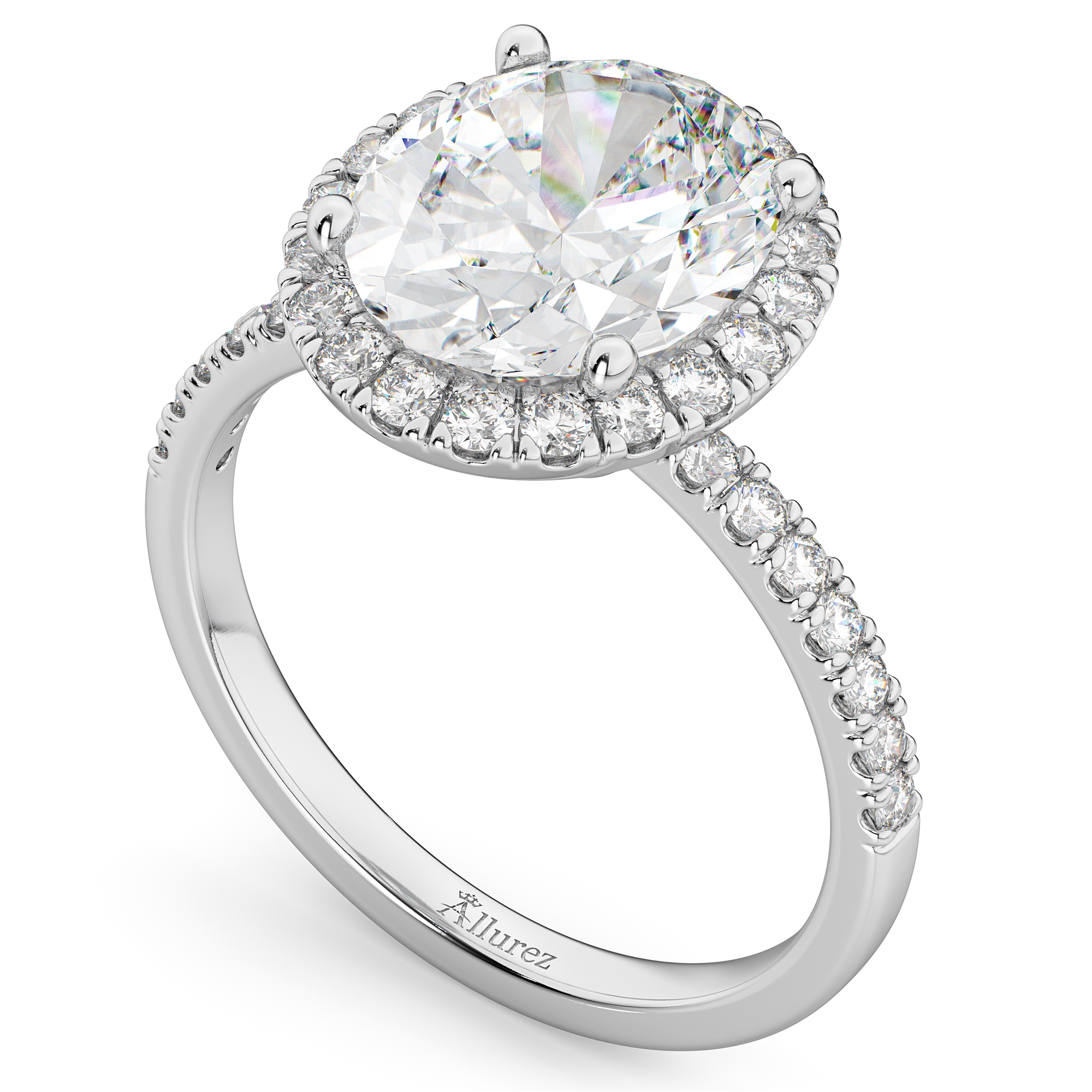 Oval Cut Halo Diamond Engagement Ring 14K White Gold (3.51ct)