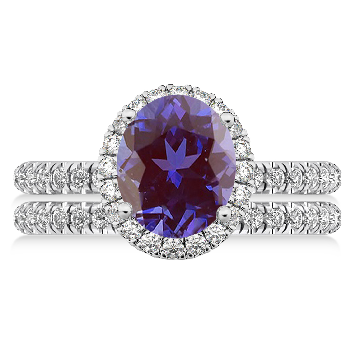 Lab Alexandrite & Diamonds Oval-Cut Halo Bridal Set 14K White Gold (3.18ct)