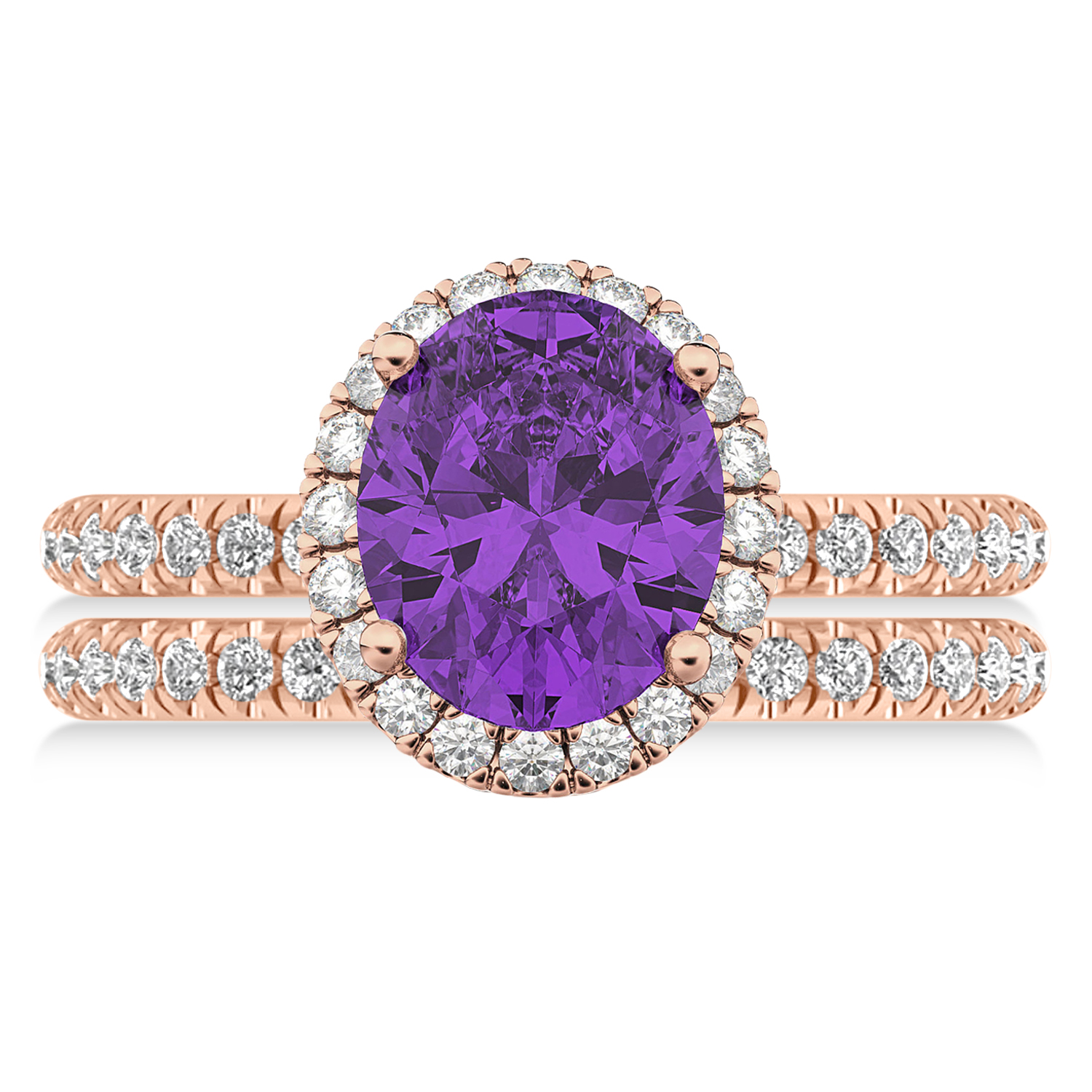 Amethyst & Diamonds Oval-Cut Halo Bridal Set 14K Rose Gold (3.18ct)