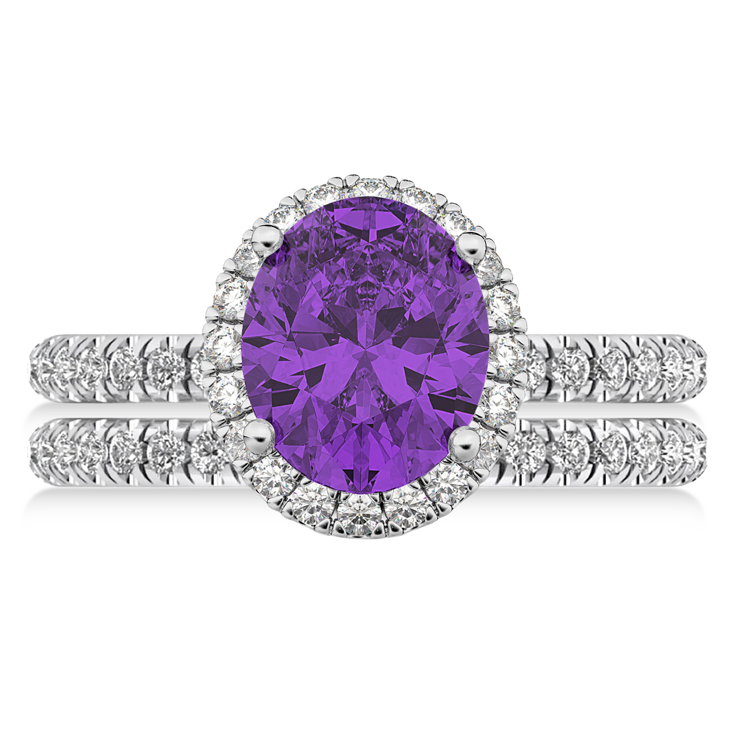 Amethyst & Diamonds Oval-Cut Halo Bridal Set 14K White Gold (3.18ct)