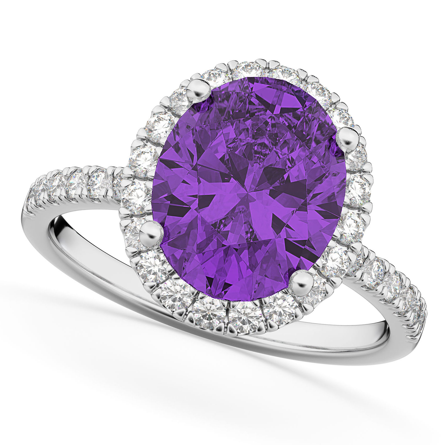 Amethyst & Diamonds Oval-Cut Halo Bridal Set 14K White Gold (3.18ct)