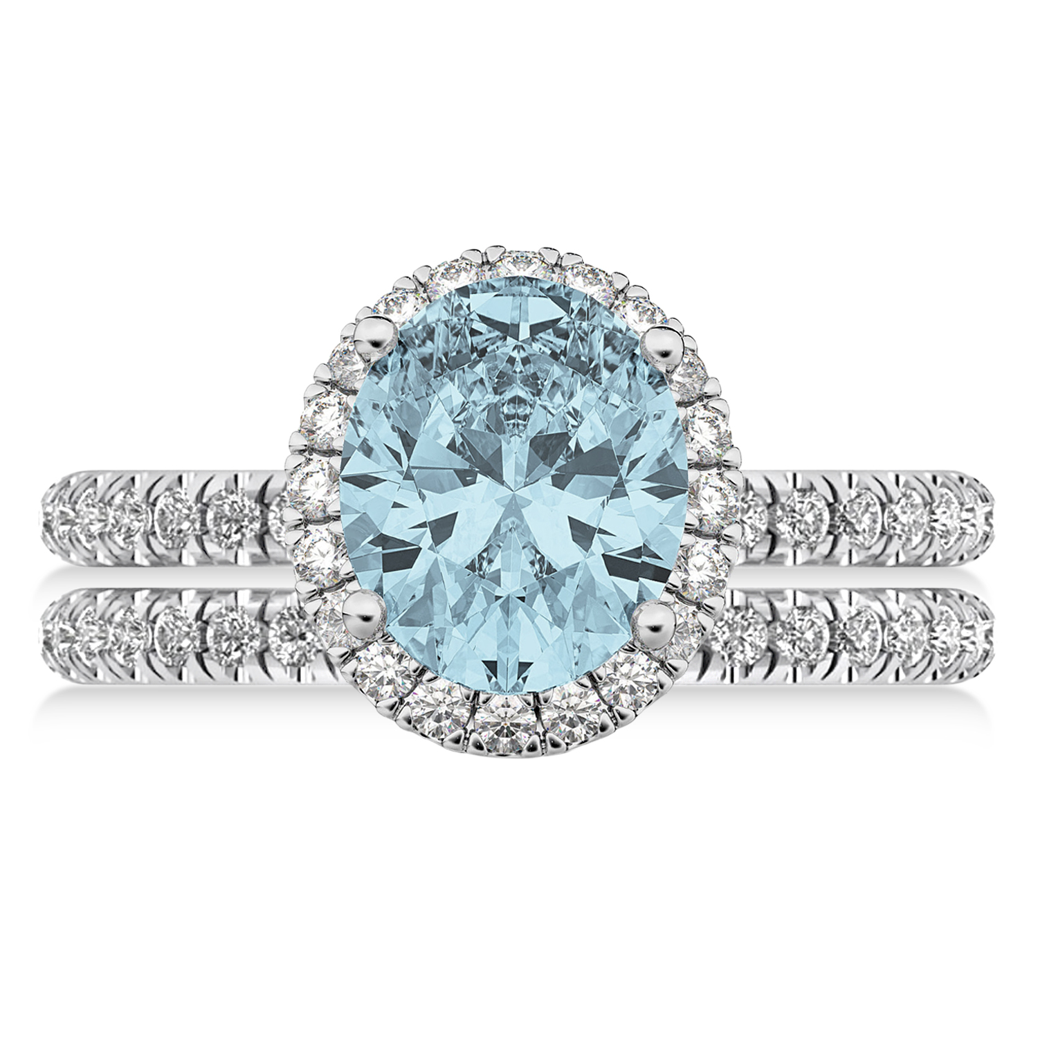 Aquamarine & Diamonds Oval-Cut Halo Bridal Set 14K White Gold (3.03ct)